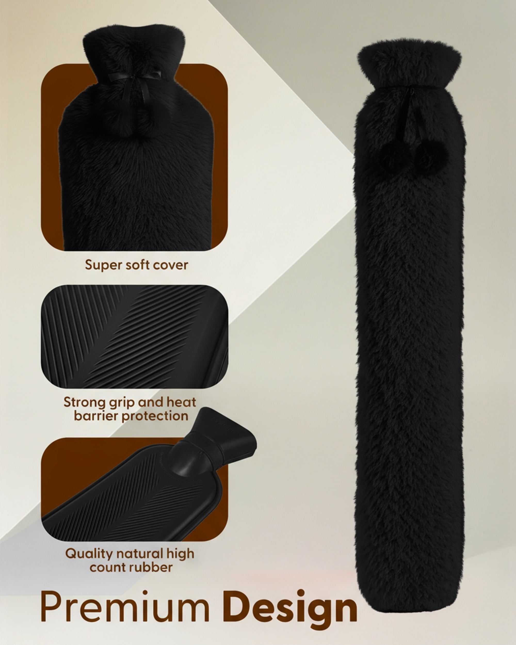 Luxury Hot Water Bottle - Extra Soft Cover, Thermal Rubber Bottle Covered with Premium Faux Fur