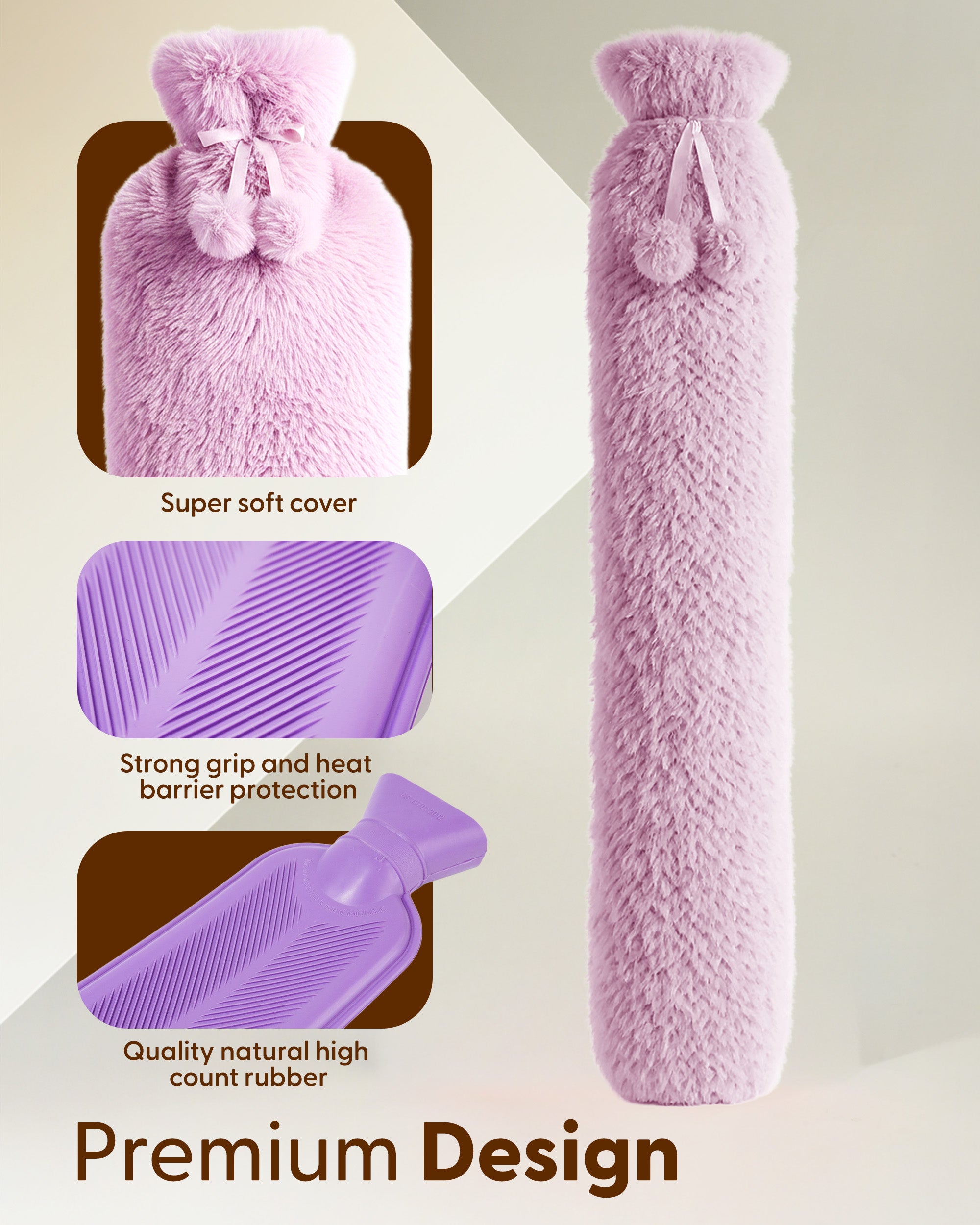 Luxury Hot Water Bottle - Extra Soft Cover, Thermal Rubber Bottle Covered with Premium Faux Fur