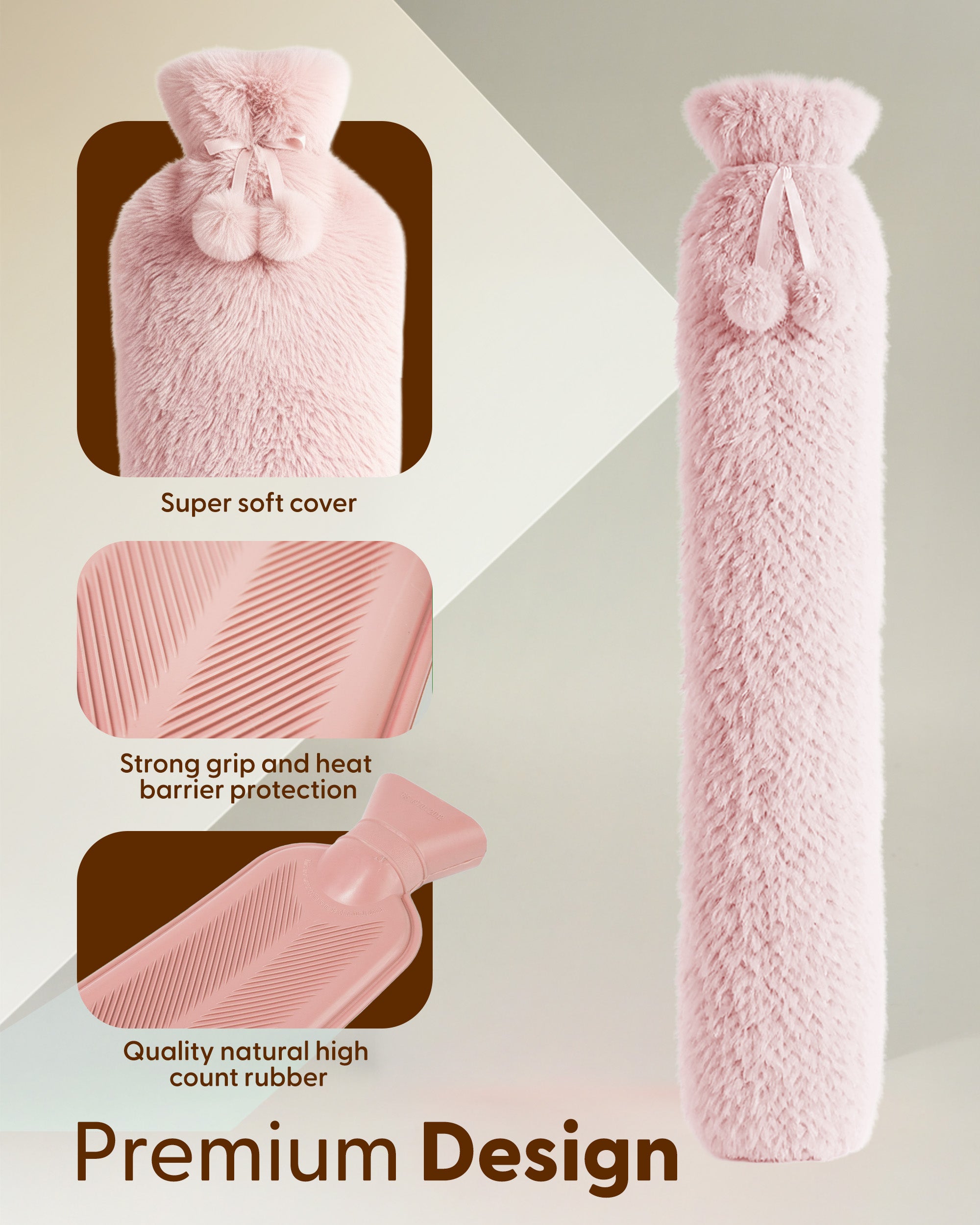 Luxury Hot Water Bottle - Extra Soft Cover, Thermal Rubber Bottle Covered with Premium Faux Fur