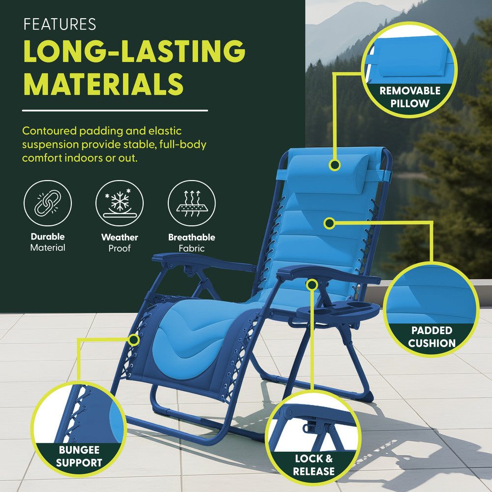 KEPLIN 2 Pack XXL Premium Heavy-Duty Colour Block Zero Gravity Chairs, Adjustable Headrest, Cup & Phone Holder, Foldabl