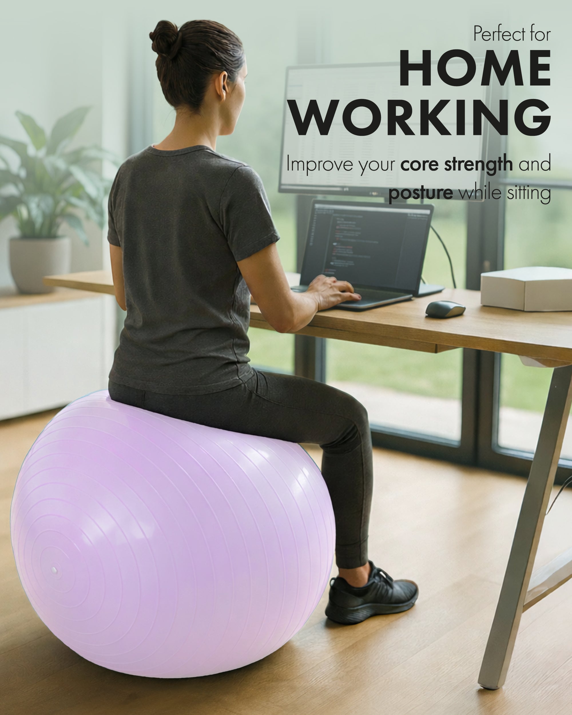 KAYMAN Exercise Ball - Anti-Burst System, Non-Slip Rings, Durable Material, Easy to Inflate, Ideal for Yoga, Pilates, Fitness, Balance Training, Gym, and Home Workouts