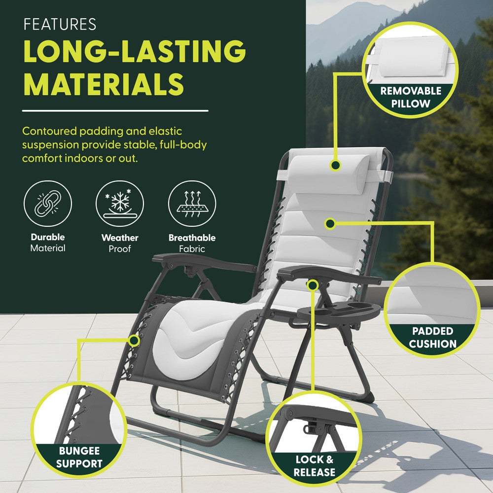 KEPLIN 2 Pack XXL Premium Heavy-Duty Colour Block Zero Gravity Chairs, Adjustable Headrest, Cup & Phone Holder, Foldabl