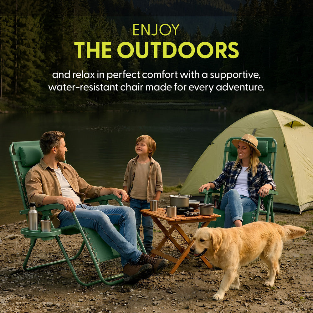 KEPLIN Set of 2 Heavy Duty Monocolour and Basic Textoline Zero Gravity Chairs for Garden Light Reclining Patio Sun loungers Easy to Clean Adjustable Head Rest Foldable with Cup & Phone Holder