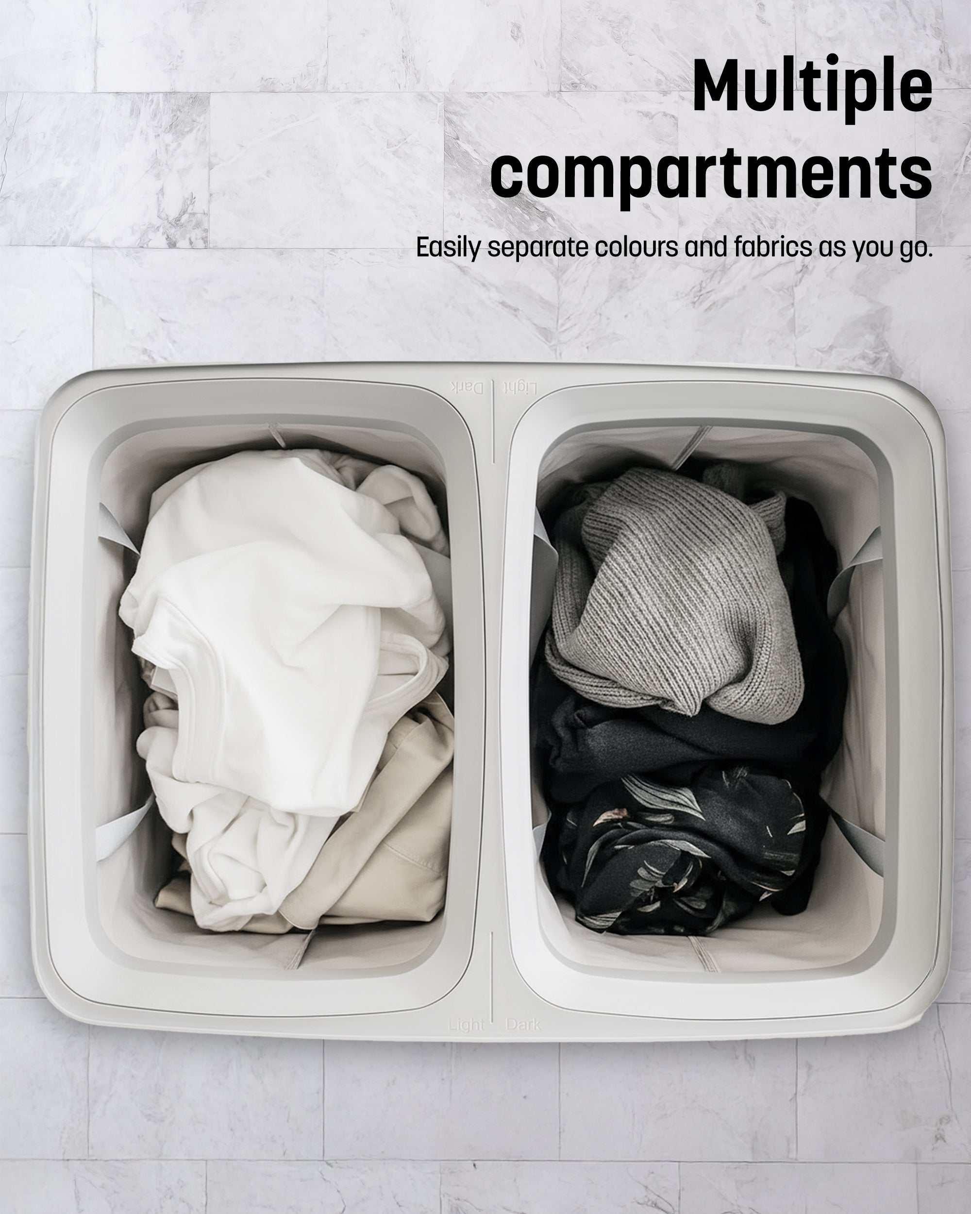 Keplin Collapsible Laundry Basket with Lid – 2 Section Clothes Sorter Hamper 150L – Large Fabric Washing Bin with Removable Liner, Handles & Bottom Strap – Foldable Grey Laundry Organizer 56x40x67cm