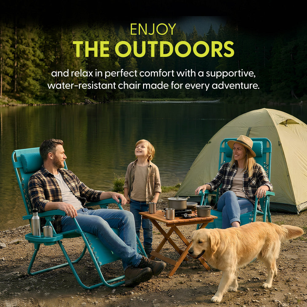 KEPLIN Set of 2 Heavy Duty Monocolour and Basic Textoline Zero Gravity Chairs for Garden Light Reclining Patio Sun loungers Easy to Clean Adjustable Head Rest Foldable with Cup & Phone Holder