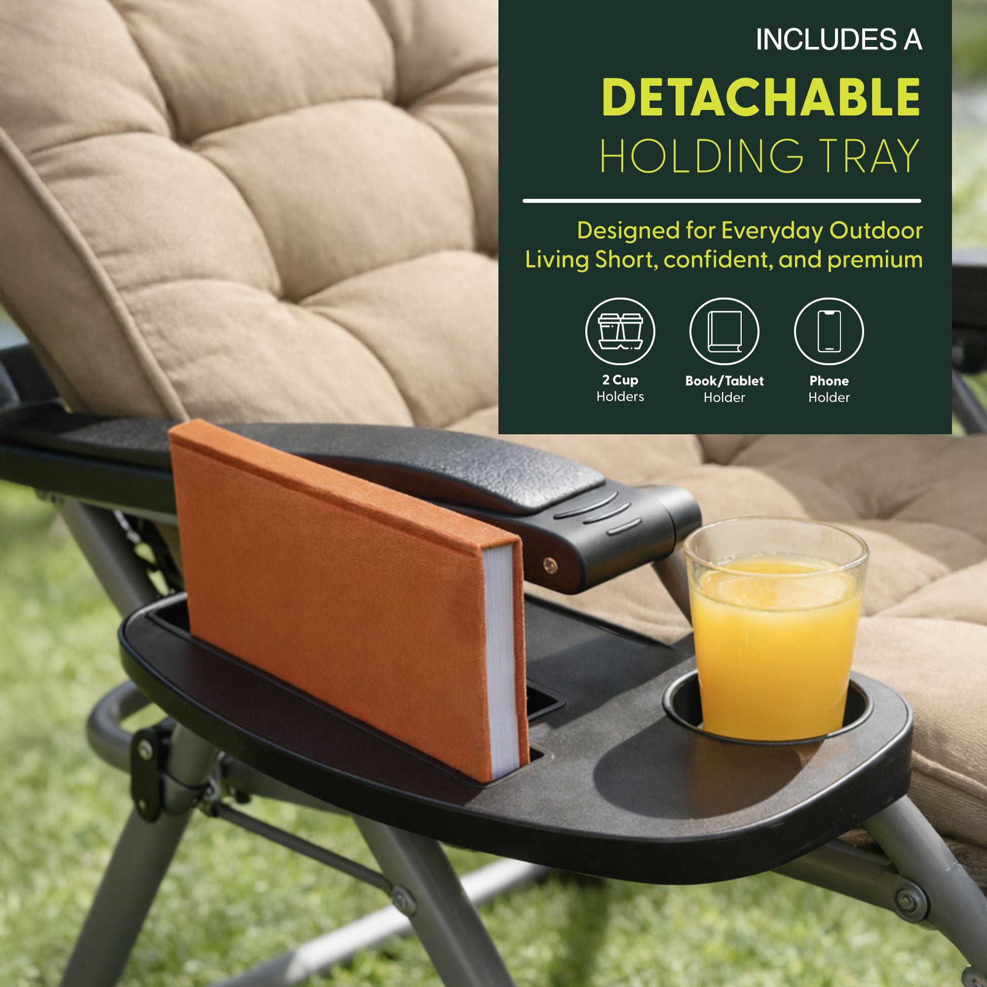 KEPLIN Square Tube Gravity Chair with Cushion – Extra-Wide 72cm Recliner, Adjustable Zero Gravity Lounger, Reinforced Frame, Supports 150kg, Premium Comfort for Indoor & Outdoor Relaxation