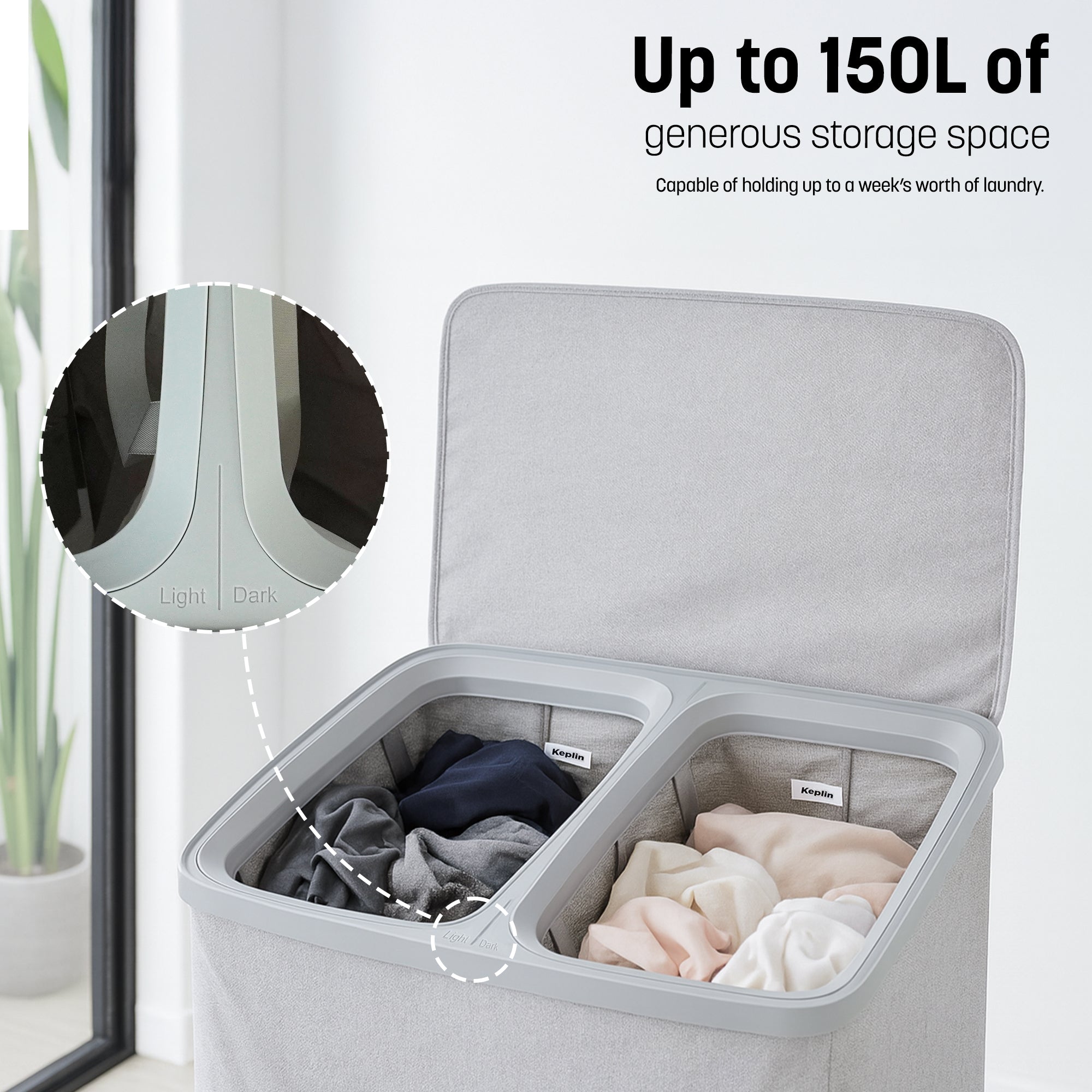 Keplin Collapsible Laundry Basket with Lid & Removable Liner