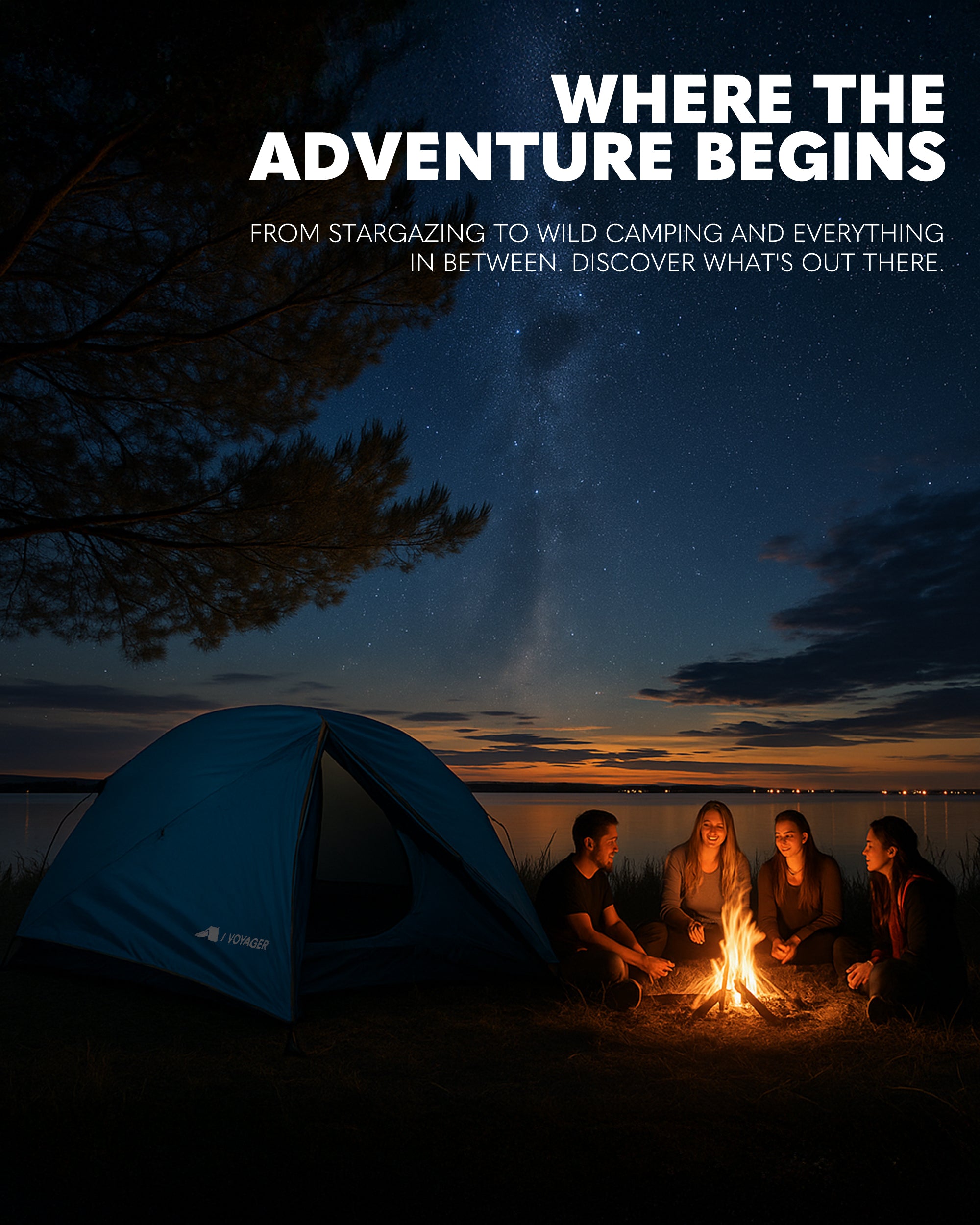 Voyager 2 Man Tent - Waterproof, Windproof, Quick Setup, Spacious 2-Person Camping Tent, Durable, Lightweight Outdoor Shelter, Ideal for Hiking, Backpacking, Camping - 225x135x110cm