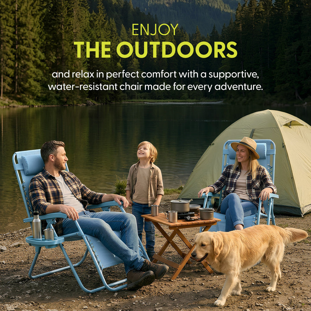 KEPLIN Set of 2 Heavy Duty Monocolour and Basic Textoline Zero Gravity Chairs for Garden Light Reclining Patio Sun loungers Easy to Clean Adjustable Head Rest Foldable with Cup & Phone Holder