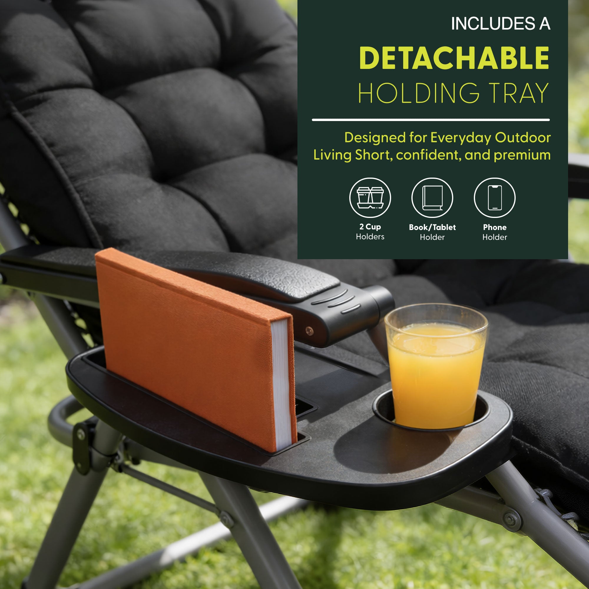 KEPLIN Square Tube Gravity Chair with Cushion – Extra-Wide 72cm Recliner, Adjustable Zero Gravity Lounger, Reinforced Frame, Supports 150kg, Premium Comfort for Indoor & Outdoor Relaxation