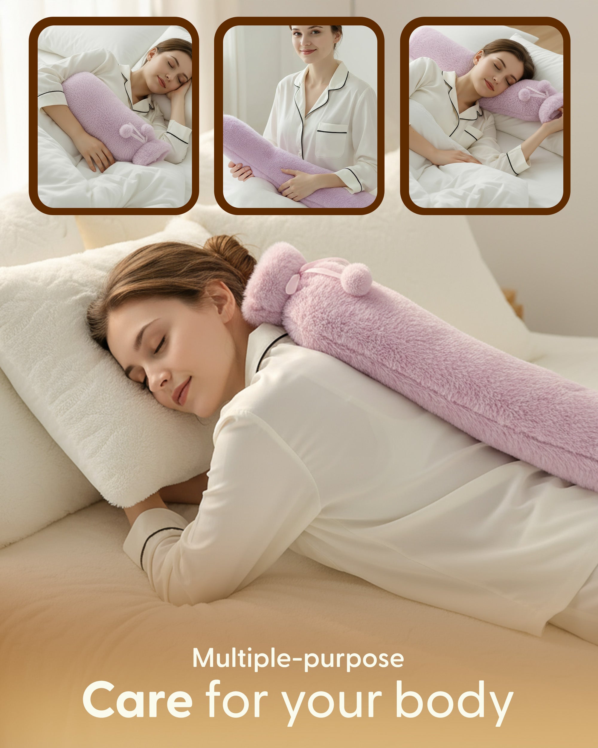 Luxury Hot Water Bottle - Extra Soft Cover, Thermal Rubber Bottle Covered with Premium Faux Fur