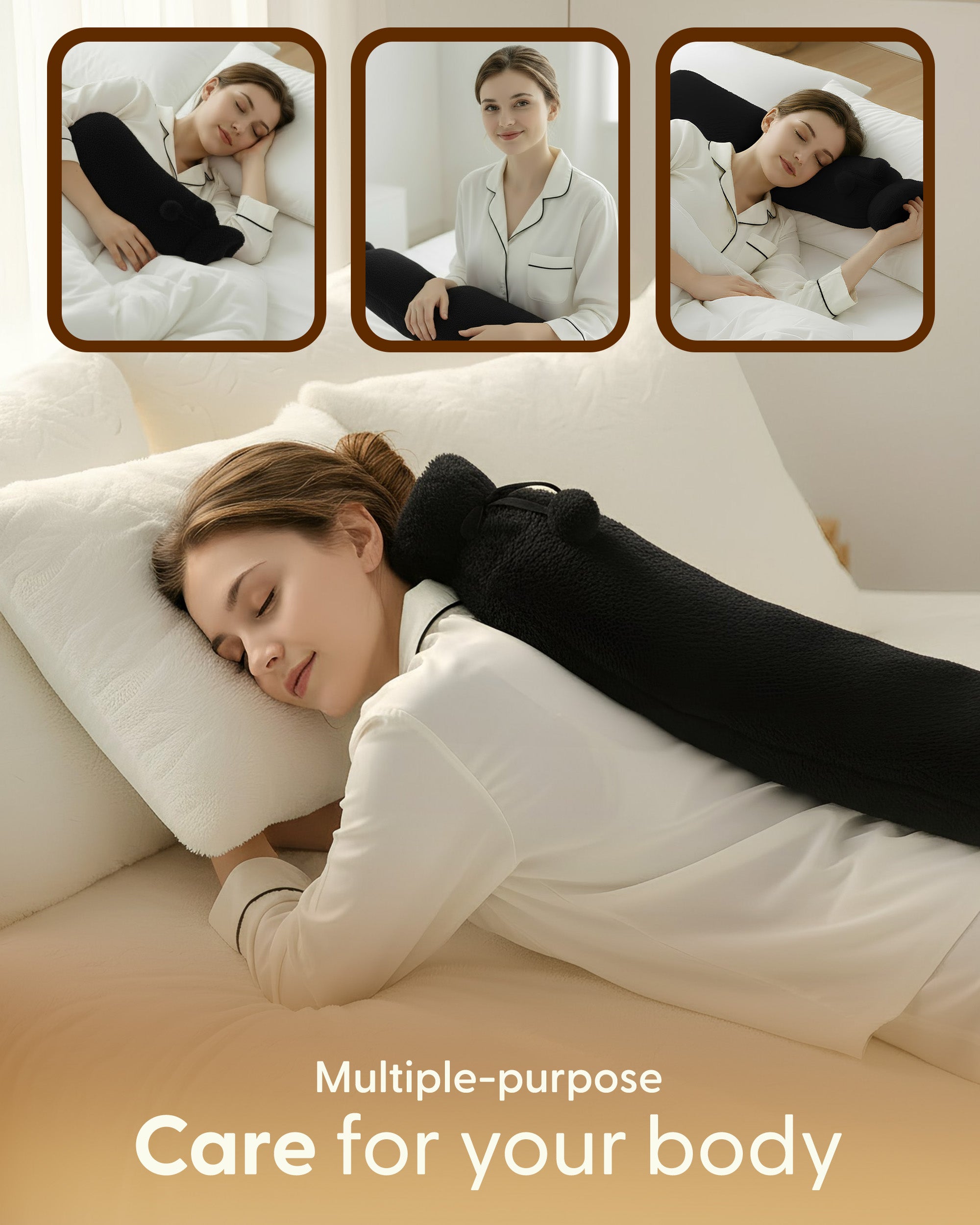 Luxury Hot Water Bottle - Extra Soft Cover, Thermal Rubber Bottle Covered with Premium Faux Fur