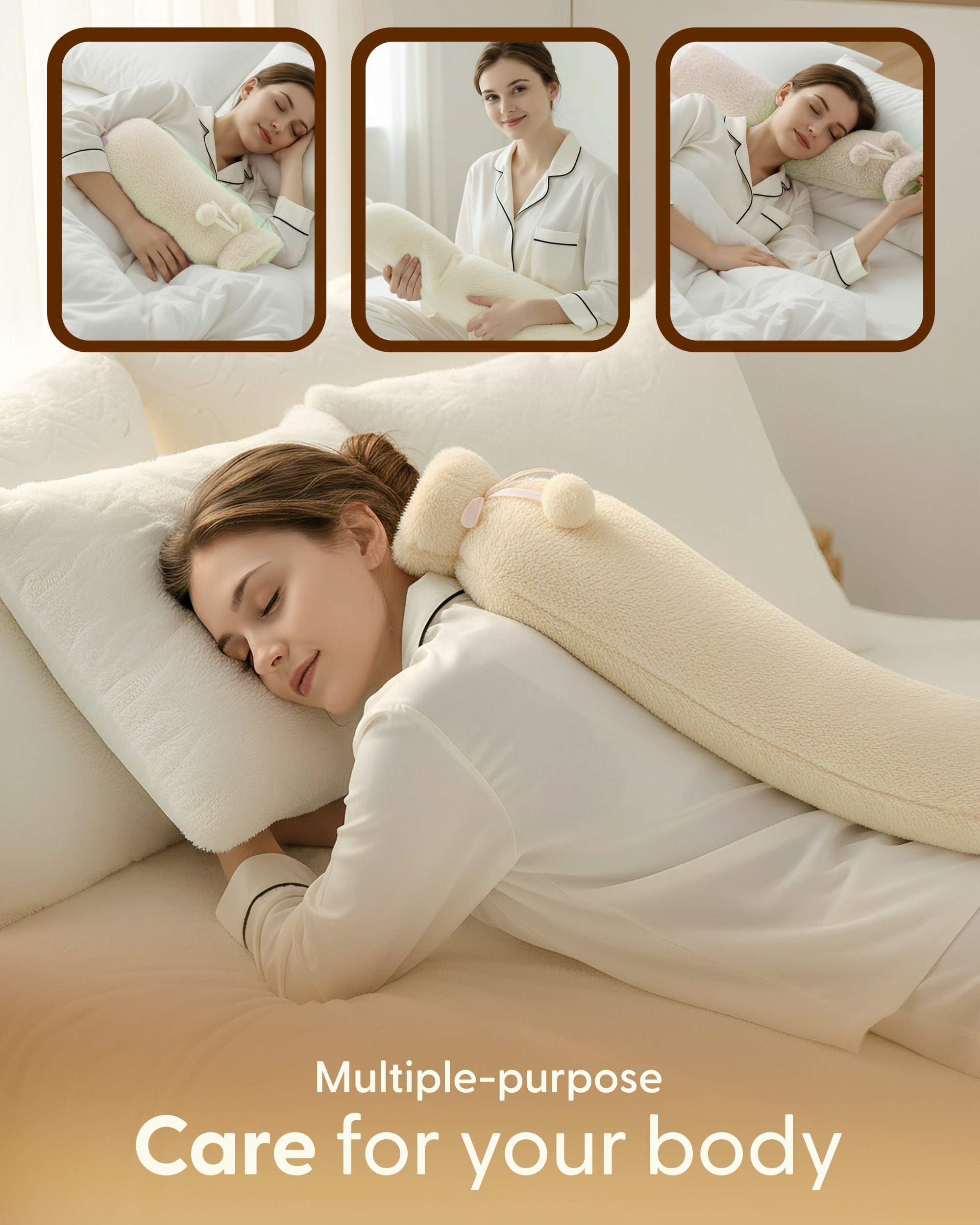 Luxury Hot Water Bottle - Extra Soft Cover, Thermal Rubber Bottle Covered with Premium Faux Fur