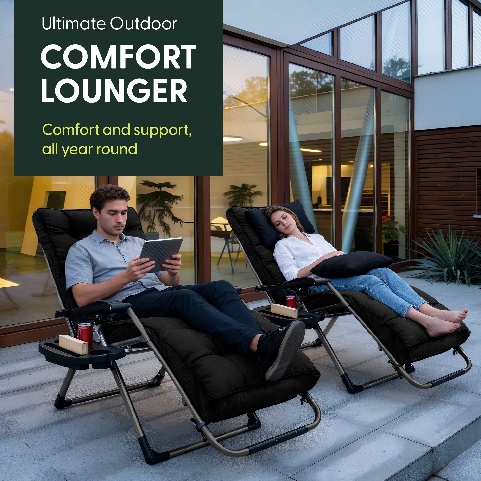 KEPLIN Square Tube Gravity Chair with Cushion – Extra-Wide 72cm Recliner, Adjustable Zero Gravity Lounger, Reinforced Frame, Supports 150kg, Premium Comfort for Indoor & Outdoor Relaxation