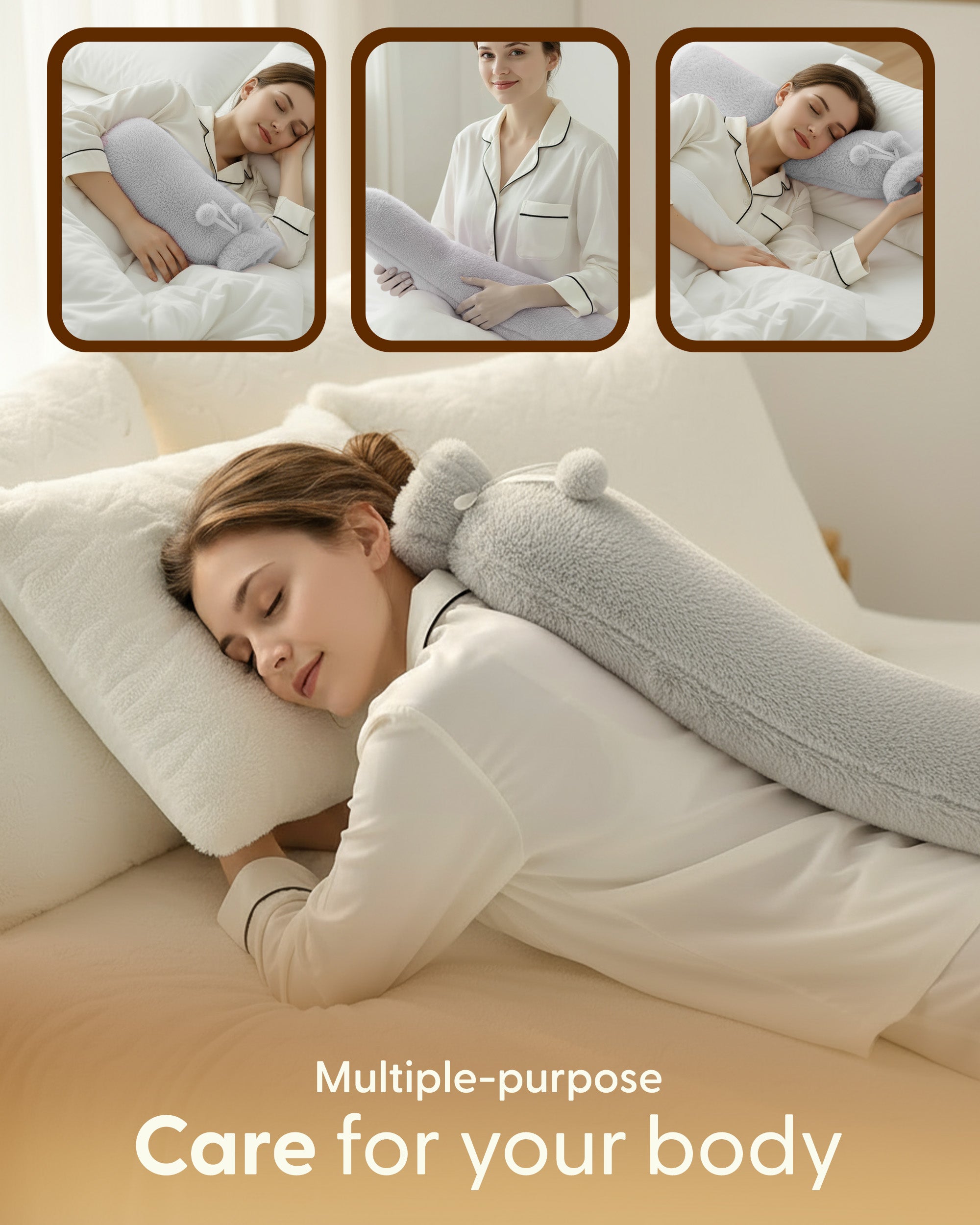 Luxury Hot Water Bottle - Extra Soft Cover, Thermal Rubber Bottle Covered with Premium Faux Fur