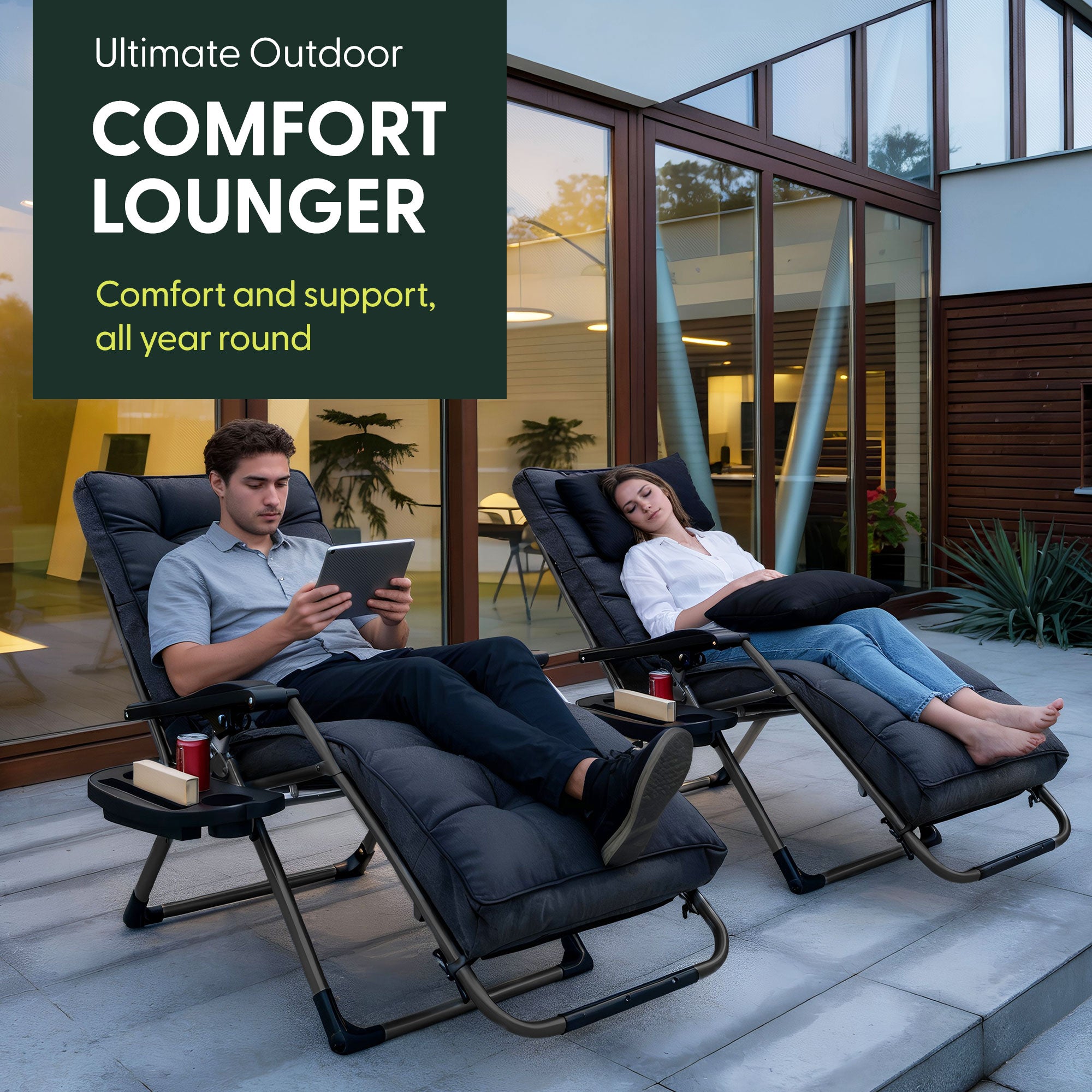 KEPLIN Square Tube Gravity Chair with Cushion – Extra-Wide 72cm Recliner, Adjustable Zero Gravity Lounger, Reinforced Frame, Supports 150kg, Premium Comfort for Indoor & Outdoor Relaxation