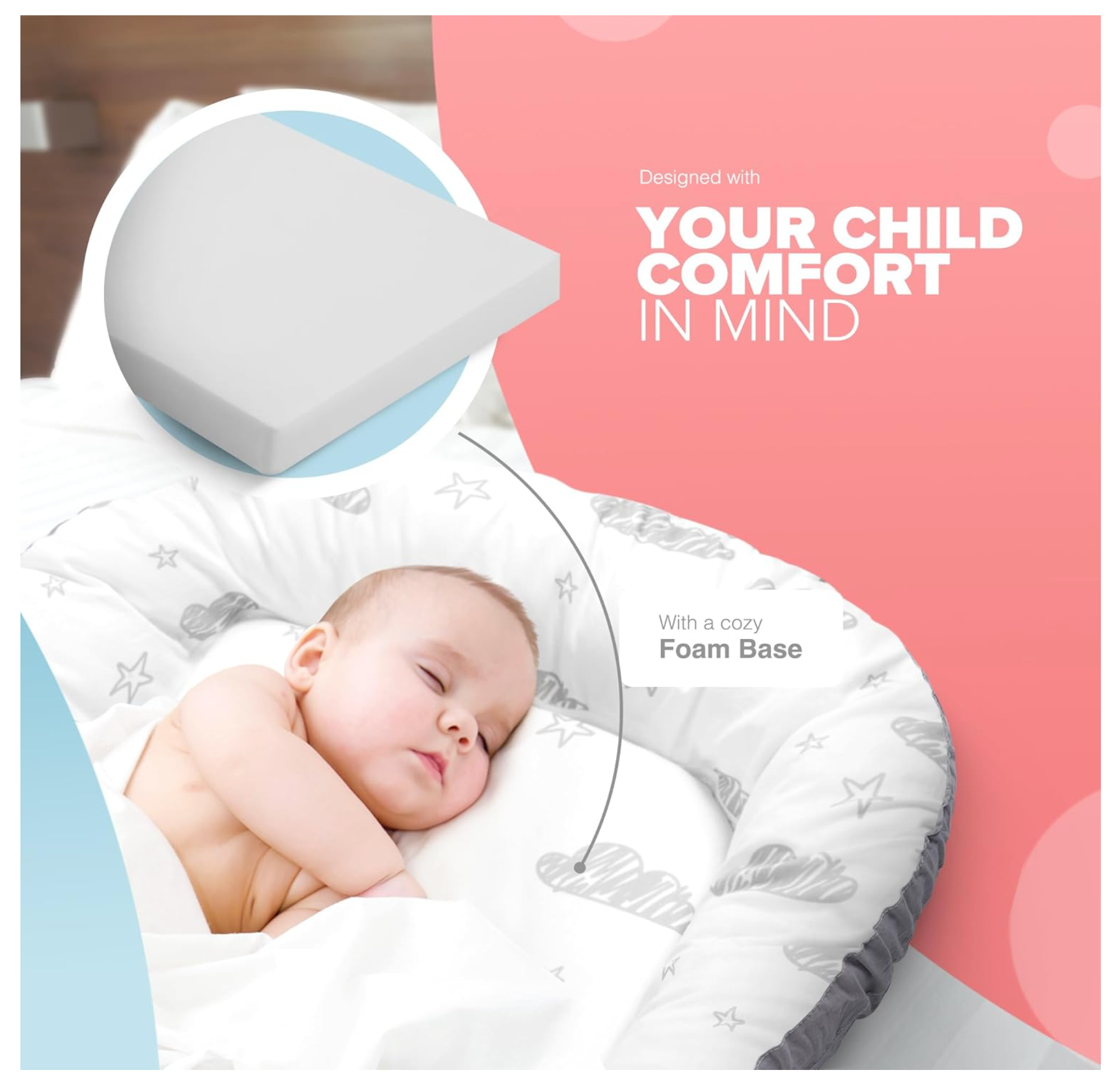 Kidoola Newborn Baby Nest Lounger - 100% Cotton, Washable, Safe and Breathable Fabric 0-12 Months Unisex Ideal for Home, Travel & Baby Essential Gift (Animals)