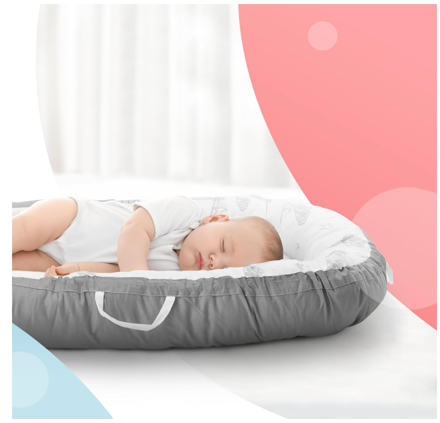 Kidoola Newborn Baby Nest Lounger - 100% Cotton, Washable, Safe and Breathable Fabric 0-12 Months Unisex Ideal for Home, Travel & Baby Essential Gift (Animals)