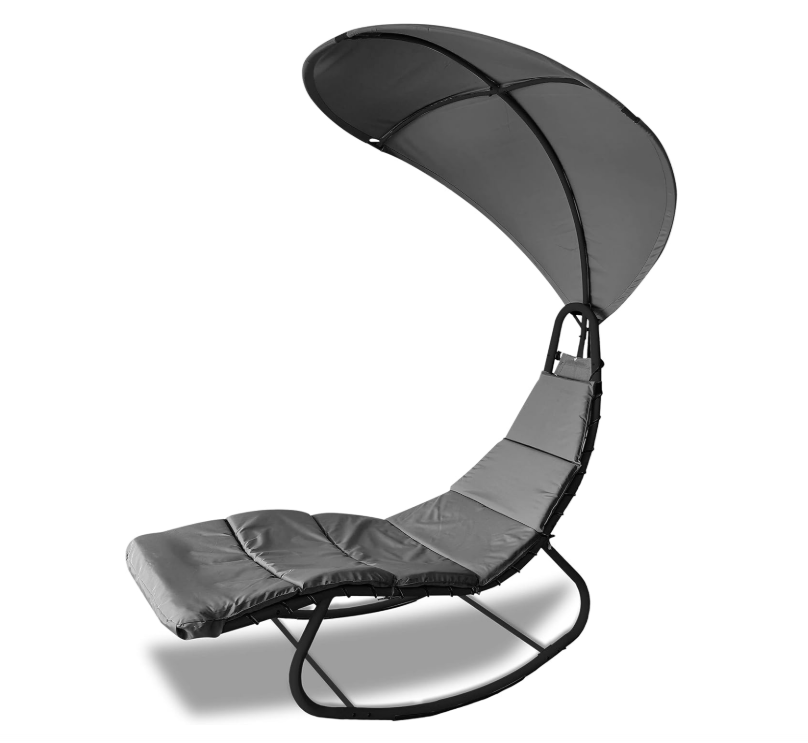 Heavy Duty Textoline Hammock Sun Lounger with Canopy - Grey & Black