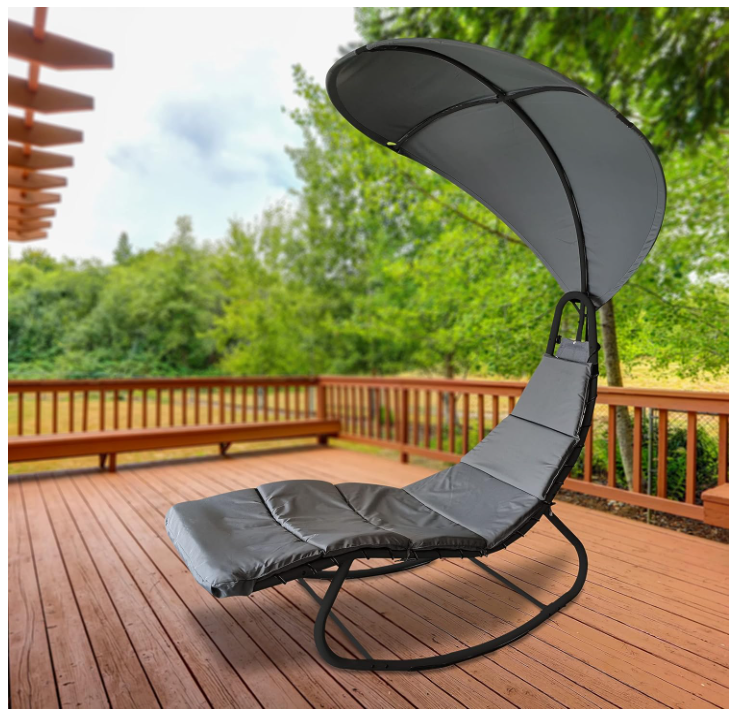 Heavy Duty Textoline Hammock Sun Lounger with Canopy - Grey & Black