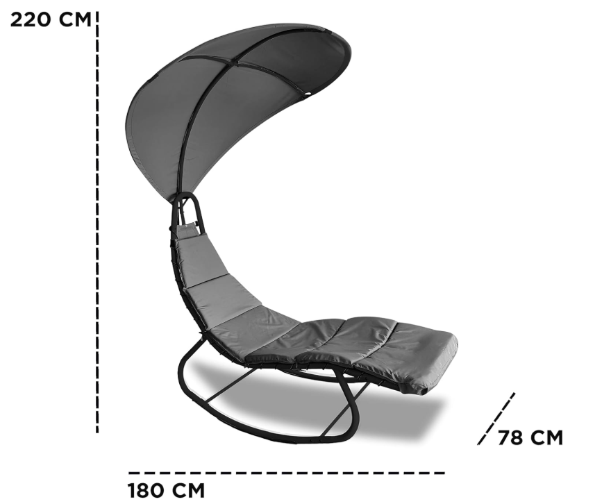 Heavy Duty Textoline Hammock Sun Lounger with Canopy - Grey & Black