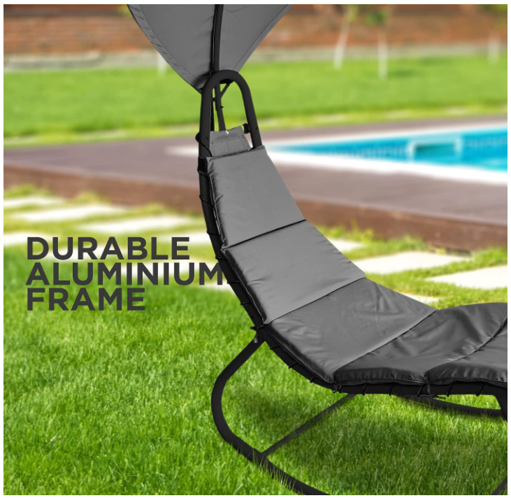 Heavy Duty Textoline Hammock Sun Lounger with Canopy - Grey & Black