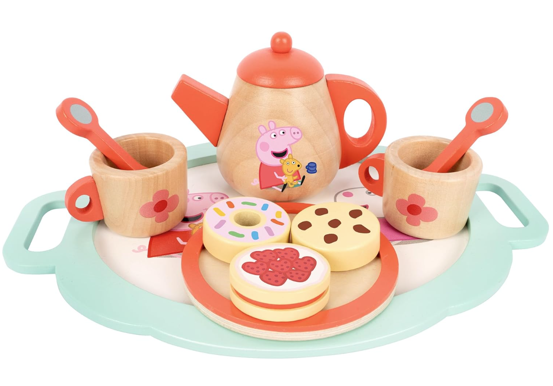 Peppa Pig Wooden Tea Set for Toddlers Age 3+, 383C Kids Tea Set for Pretend Play, Party Set for Children, Durable Wooden Kitchen Toys, Fun Tea Set for Toddlers and Kids