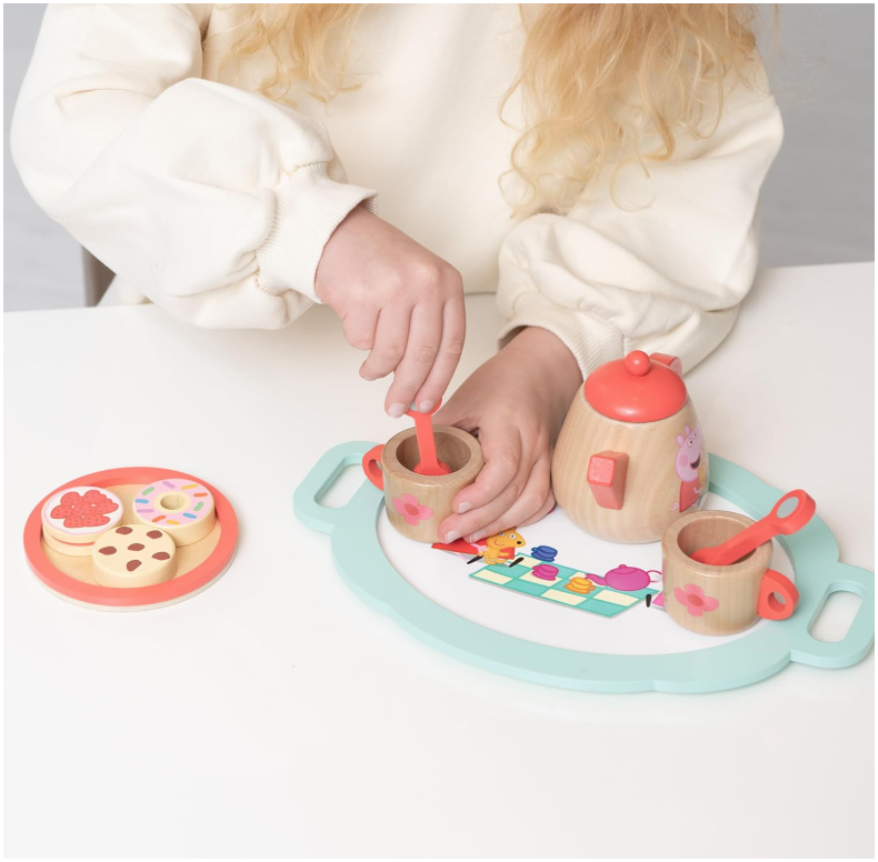 Peppa Pig Wooden Tea Set for Toddlers Age 3+, 383C Kids Tea Set for Pretend Play, Party Set for Children, Durable Wooden Kitchen Toys, Fun Tea Set for Toddlers and Kids