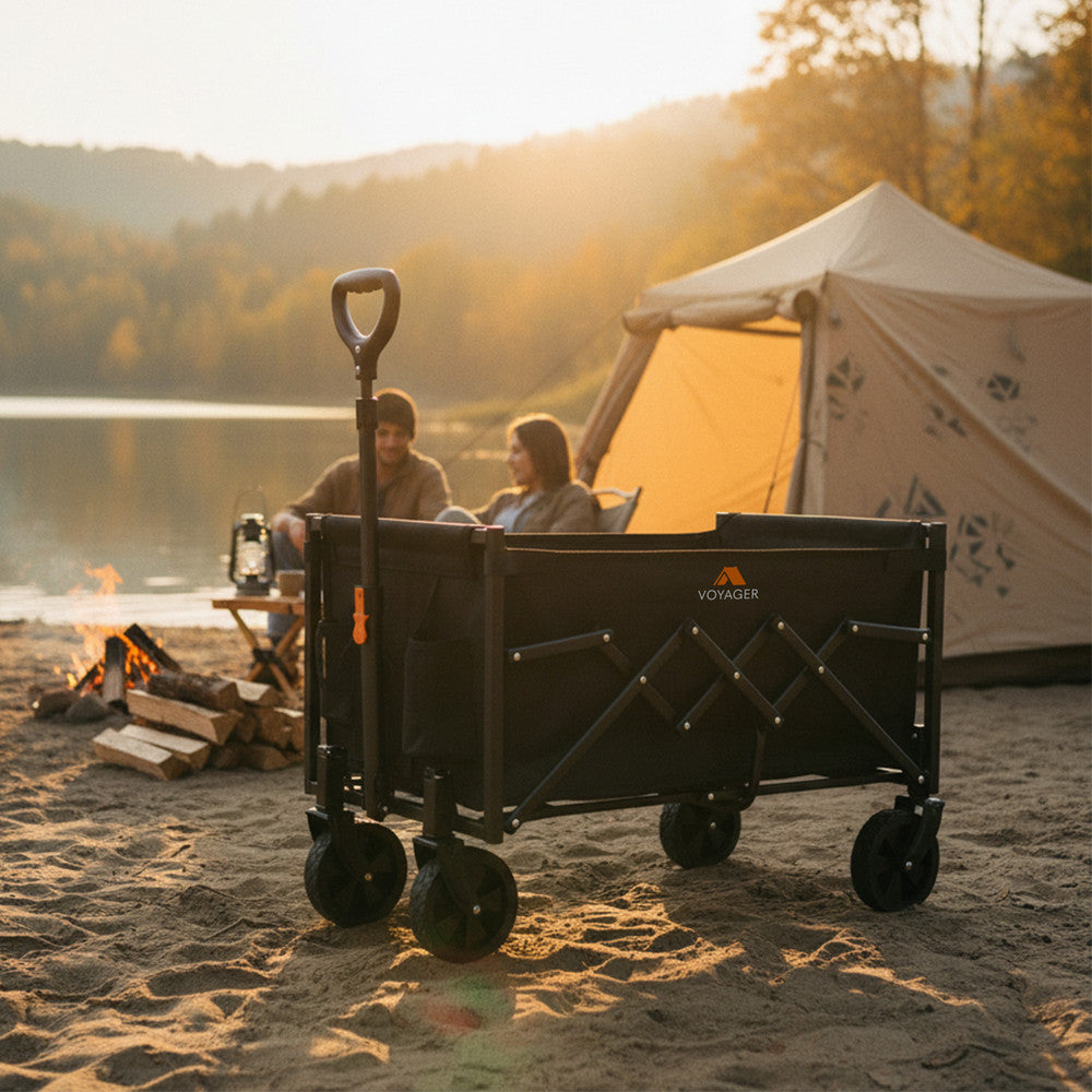 Voyager Lightweight Camping Wagon – 100 Kg Capacity – Ultra Lightweight Foldable Outdoor Cart – Compact Design, Durable Fabric, Easy Portability – Camping & Outdoor Trolley-120L