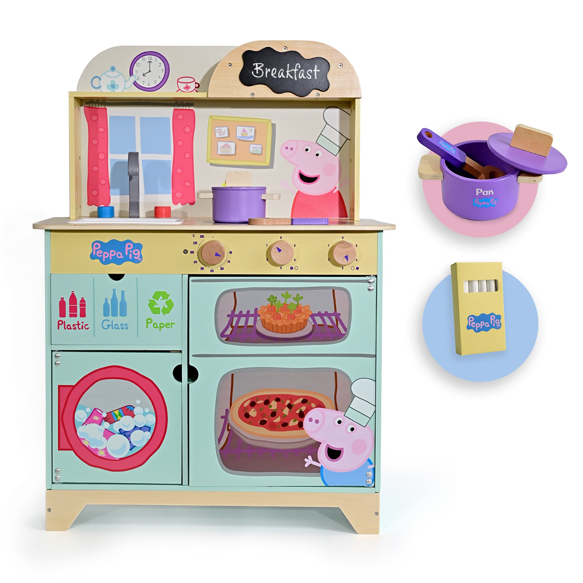 Peppa Pig Wooden Play Kitchen - Floor Standing Toy Pretend Play Kitchen Set