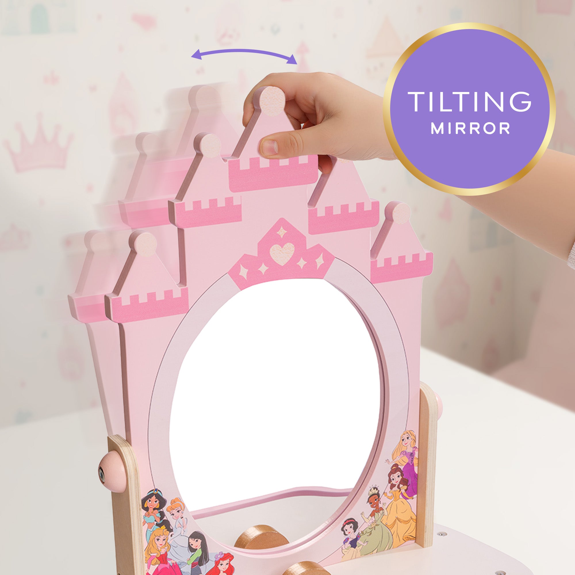 Disney Princess Tabletop Vanity - 12 Piece Wooden Pretend Play Makeup Set