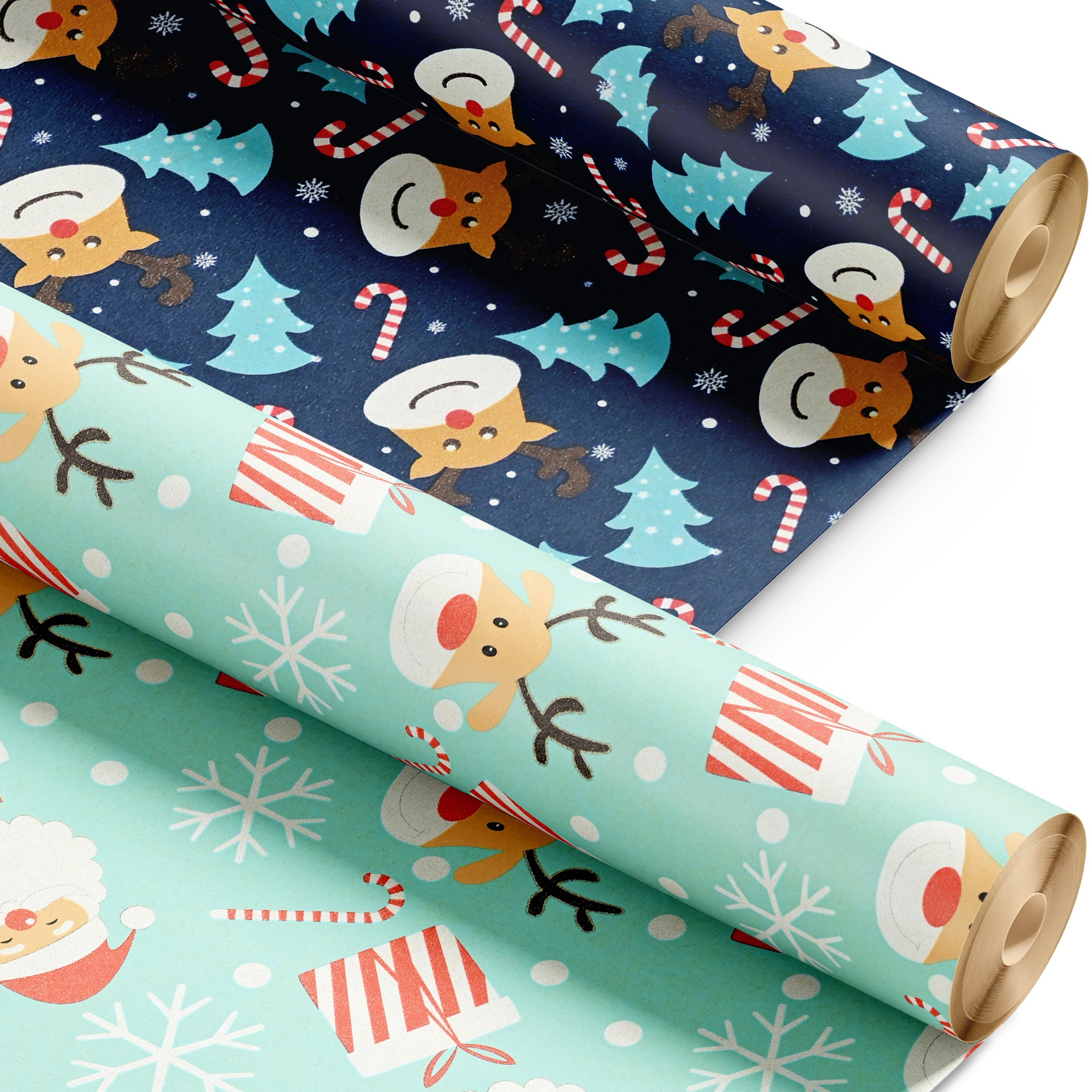 Kraft & Co 2 Pack Christmas Wrapping Paper Roll - Festive Designed Recyclable Kraft Paper, Perfect for Holiday Gifts, Arts & Crafts-Wrapping for a Merry Christmas (44.5cm x 25m)