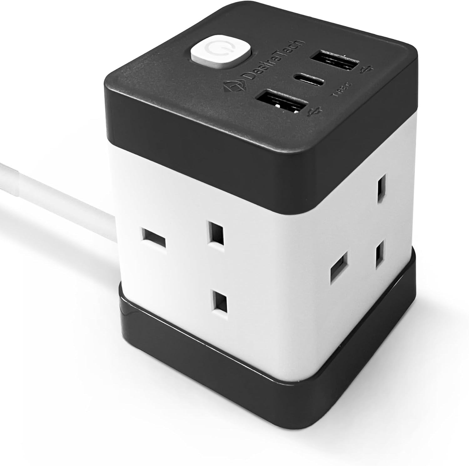 Desiretech Compact Extension Lead Cube - 2 USB Ports, 1 USB-C, 4 AC Outlets, Surge Protection, 1.5m Cord - Portable Power Strip for Home, Office, and Travel