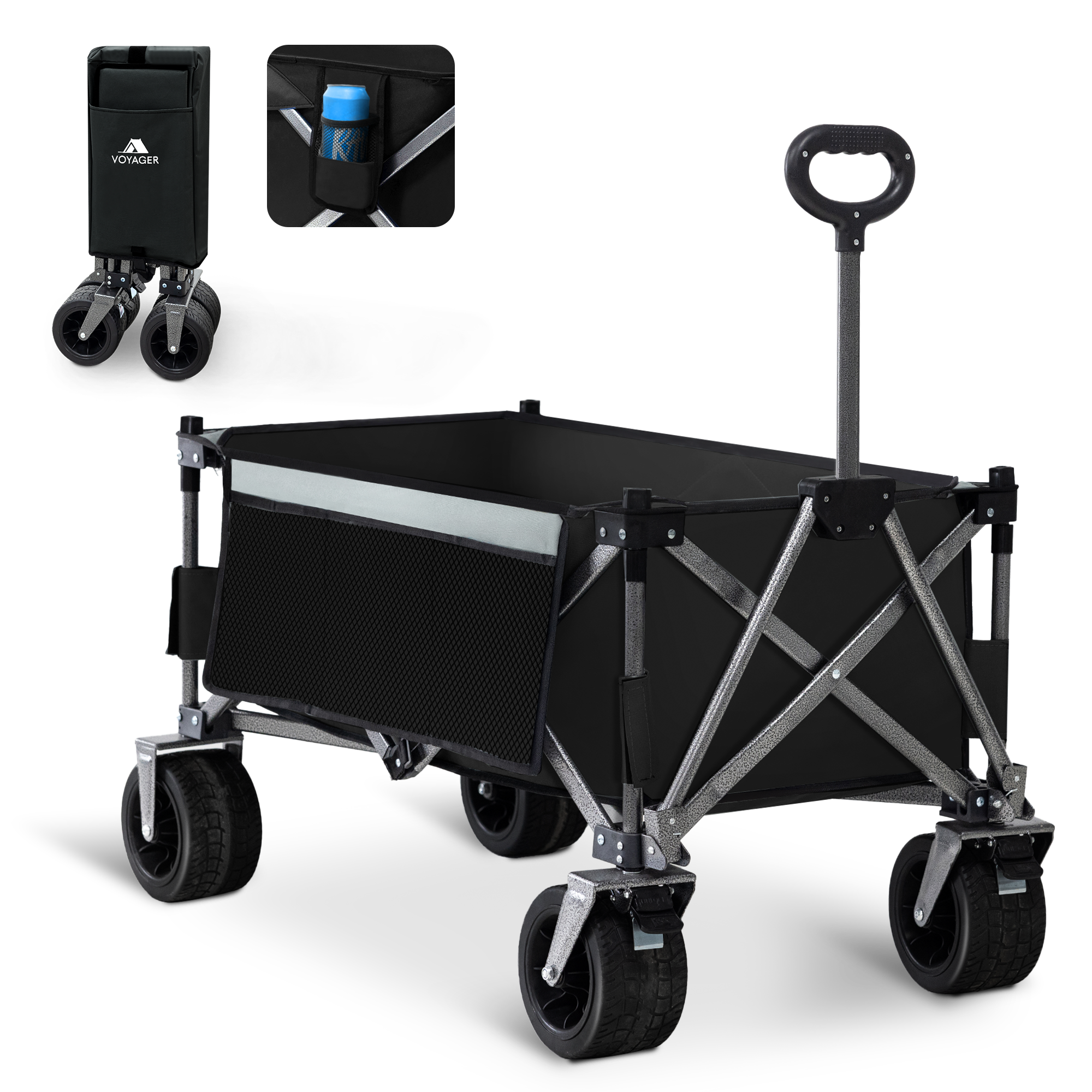 Voyager Collapsible Camping Wagon – Heavy Duty Utility Wagon with 360° Wheels, Adjustable Handle & 150kg Capacity