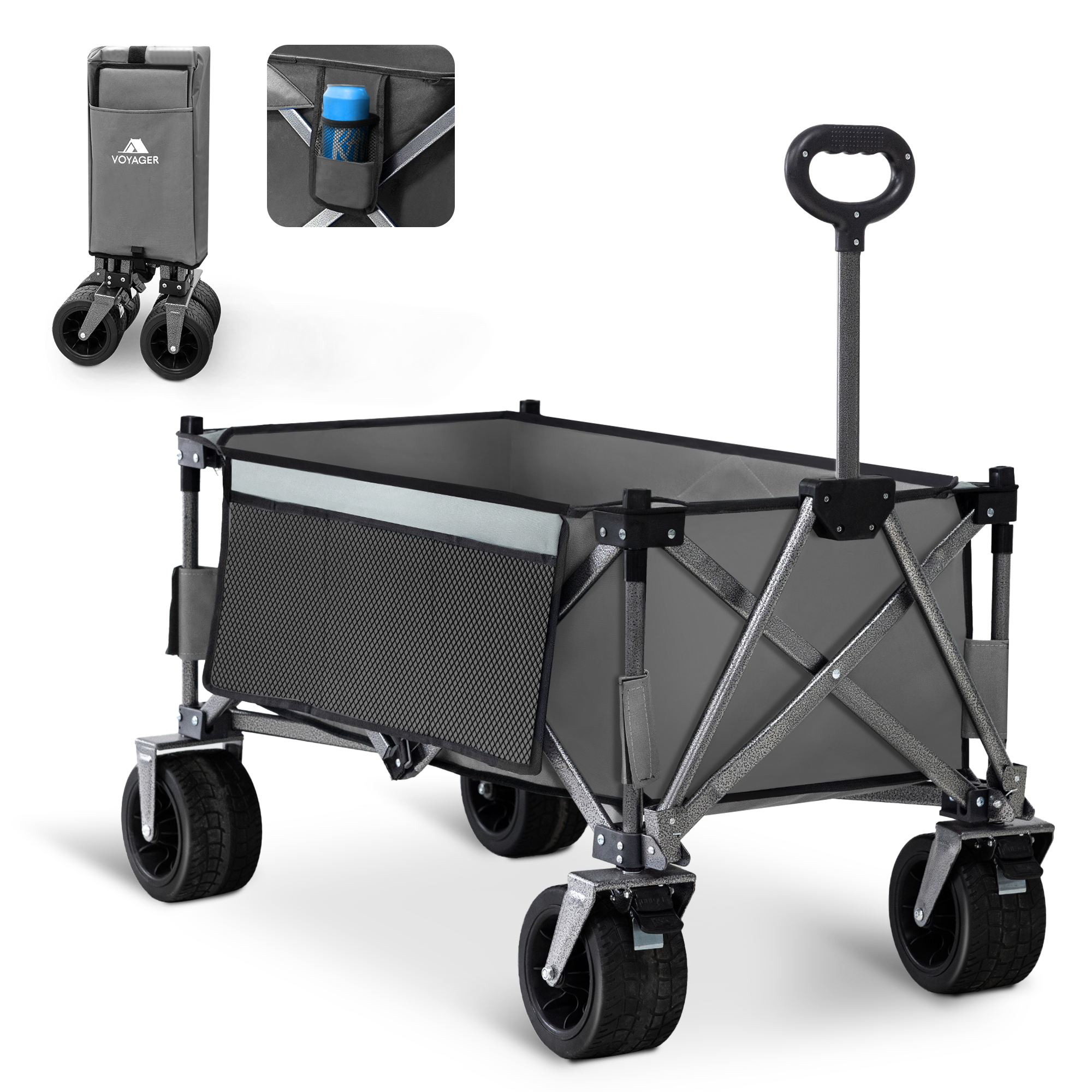 Voyager Collapsible Camping Wagon – Heavy Duty Utility Wagon with 360° Wheels, Adjustable Handle & 150kg Capacity