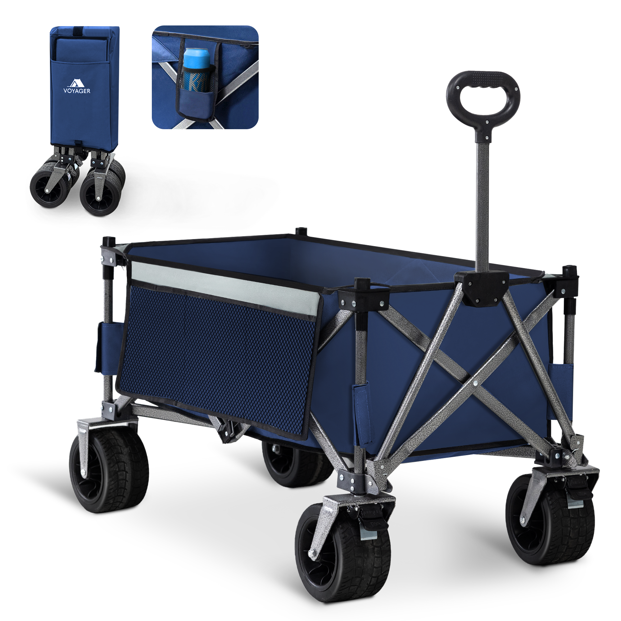 Voyager Collapsible Camping Wagon – Heavy Duty Utility Wagon with 360° Wheels, Adjustable Handle & 150kg Capacity