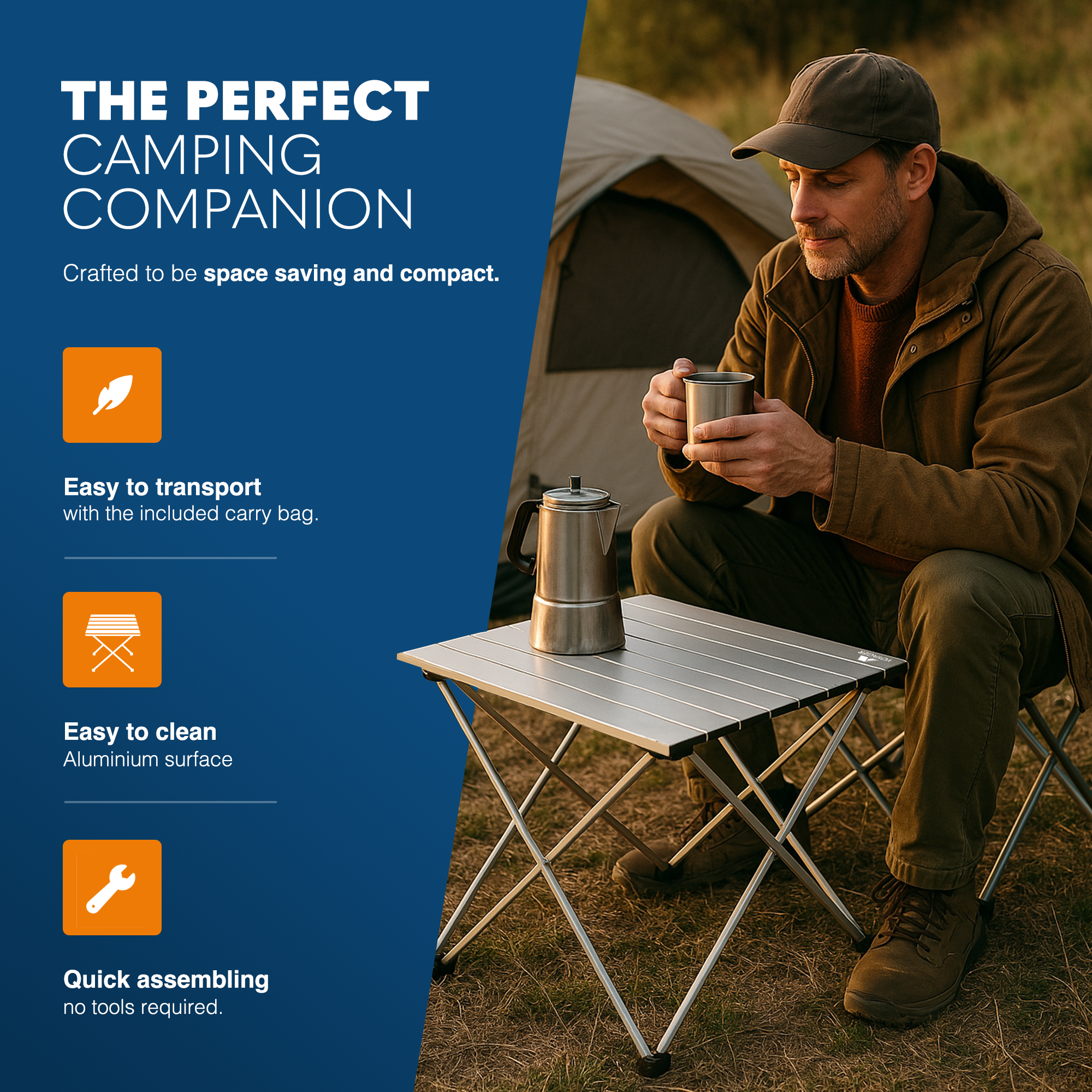 Voyager Camping Table – Foldable Outdoor Table with Adjustable Height, Extra Storage, Quick Setup, Lightweight & Durable – Compact Table for Camping, Picnic & Travel