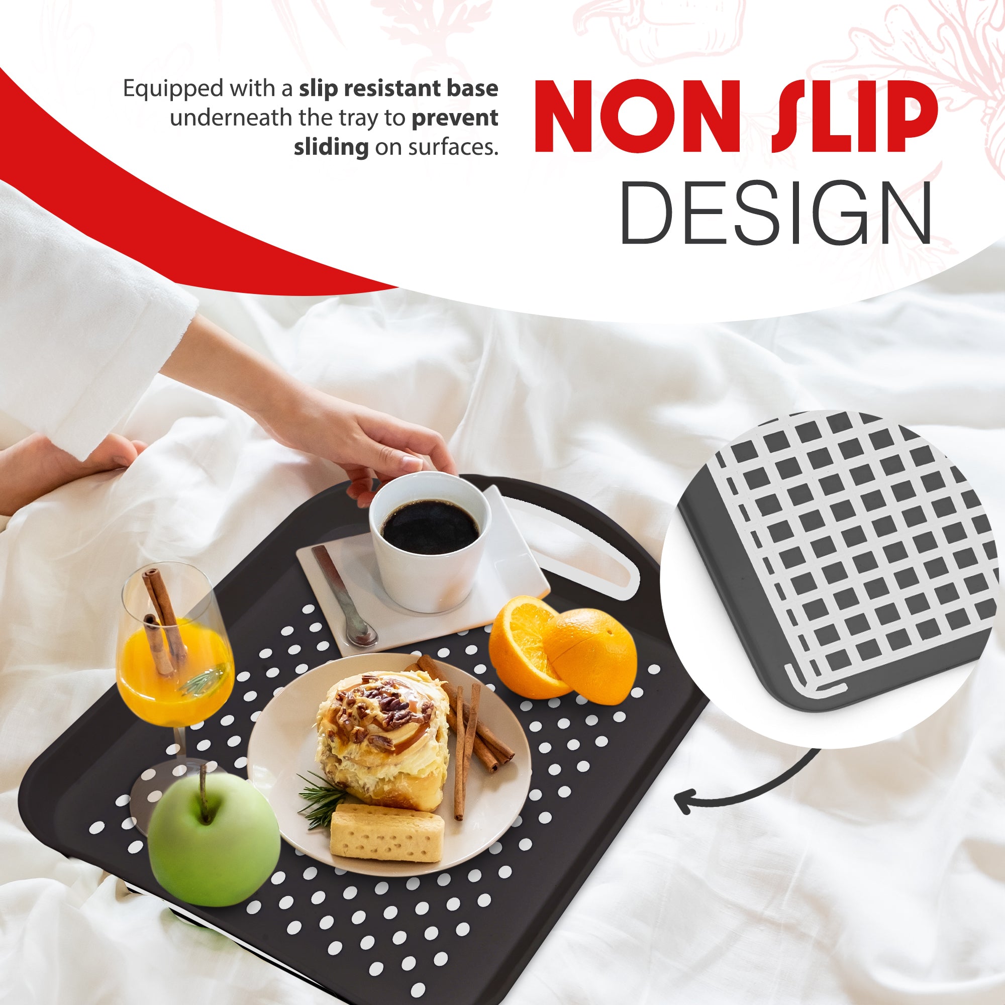 Essen 3-Pack Serving Tray Set – Non-Slip Lap Boards with Grip Handles, Ideal for Food Prep, Tea, Breakfast in Bed – Plastic Tray for Stable Dining – Dishwasher Safe