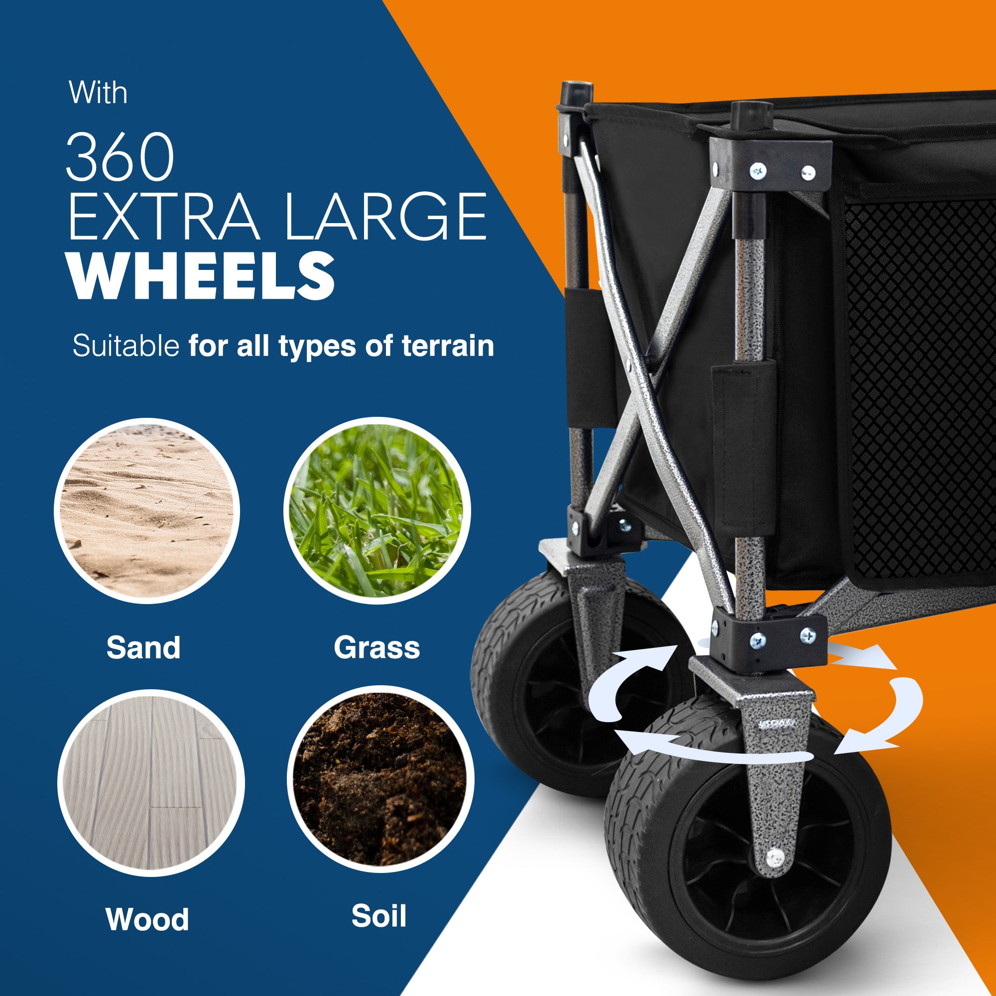 Voyager Collapsible Camping Wagon – Heavy Duty Utility Wagon with 360° Wheels, Adjustable Handle & 150kg Capacity