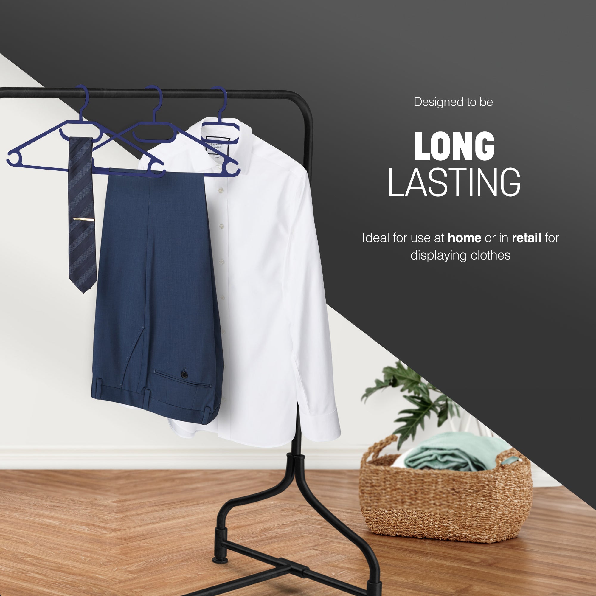 Heavy Duty Swivel Hook Hangers - Space Saving & Non Slip Coat Hangers with Rotating Hook & Tie
