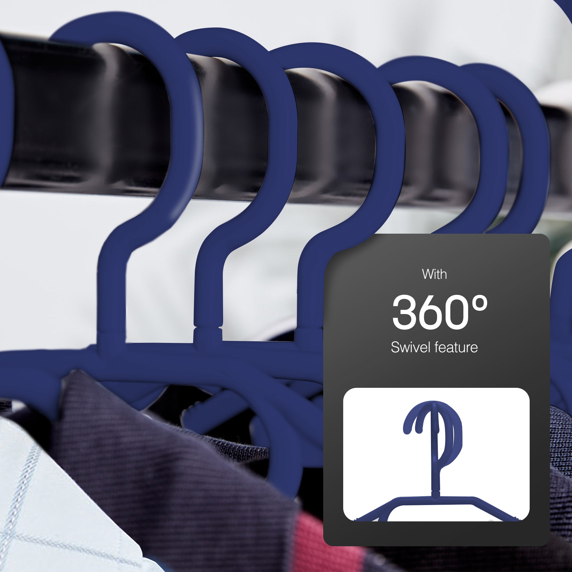 Heavy Duty Swivel Hook Hangers - Space Saving & Non Slip Coat Hangers with Rotating Hook & Tie