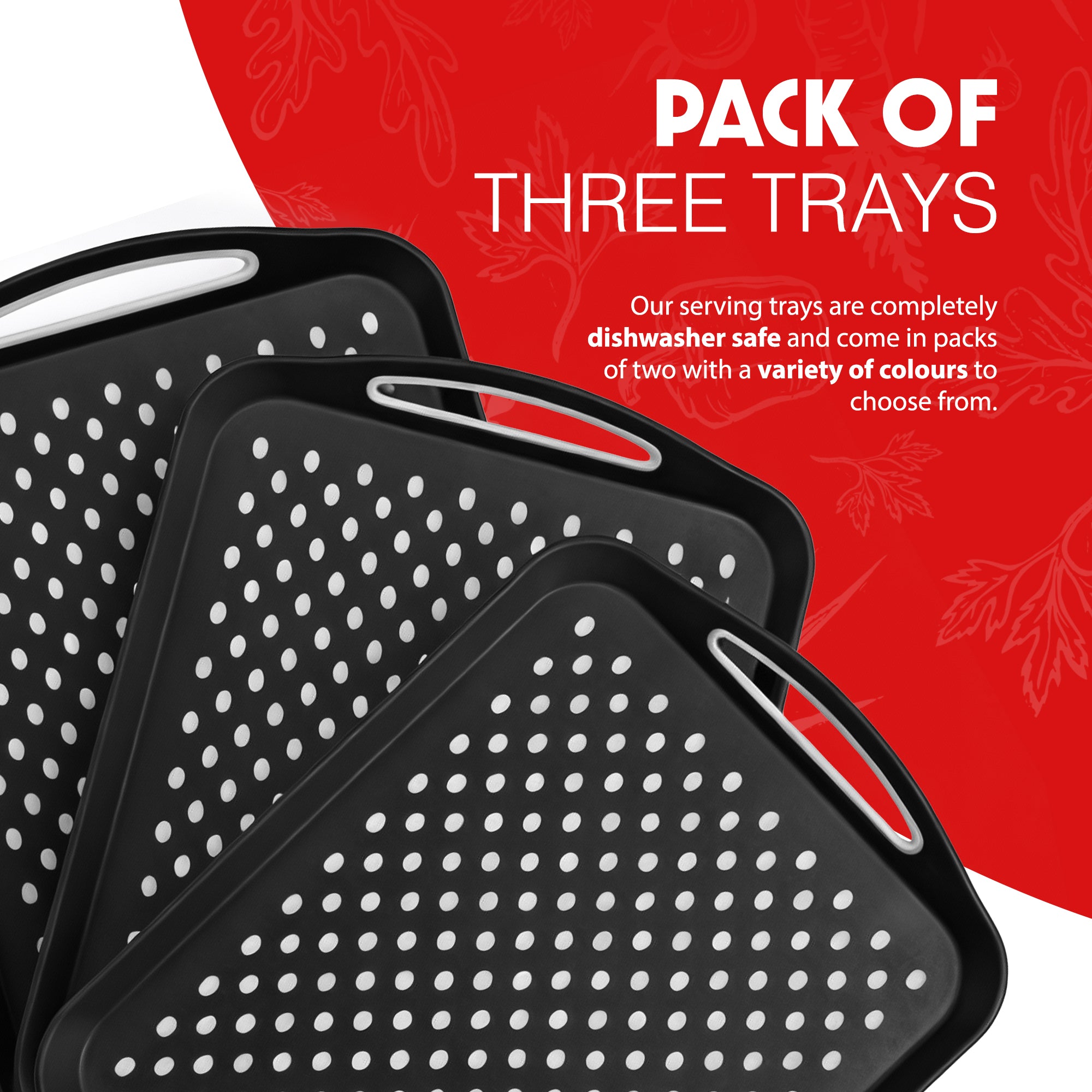 Essen 3-Pack Serving Tray Set – Non-Slip Lap Boards with Grip Handles, Ideal for Food Prep, Tea, Breakfast in Bed – Plastic Tray for Stable Dining – Dishwasher Safe