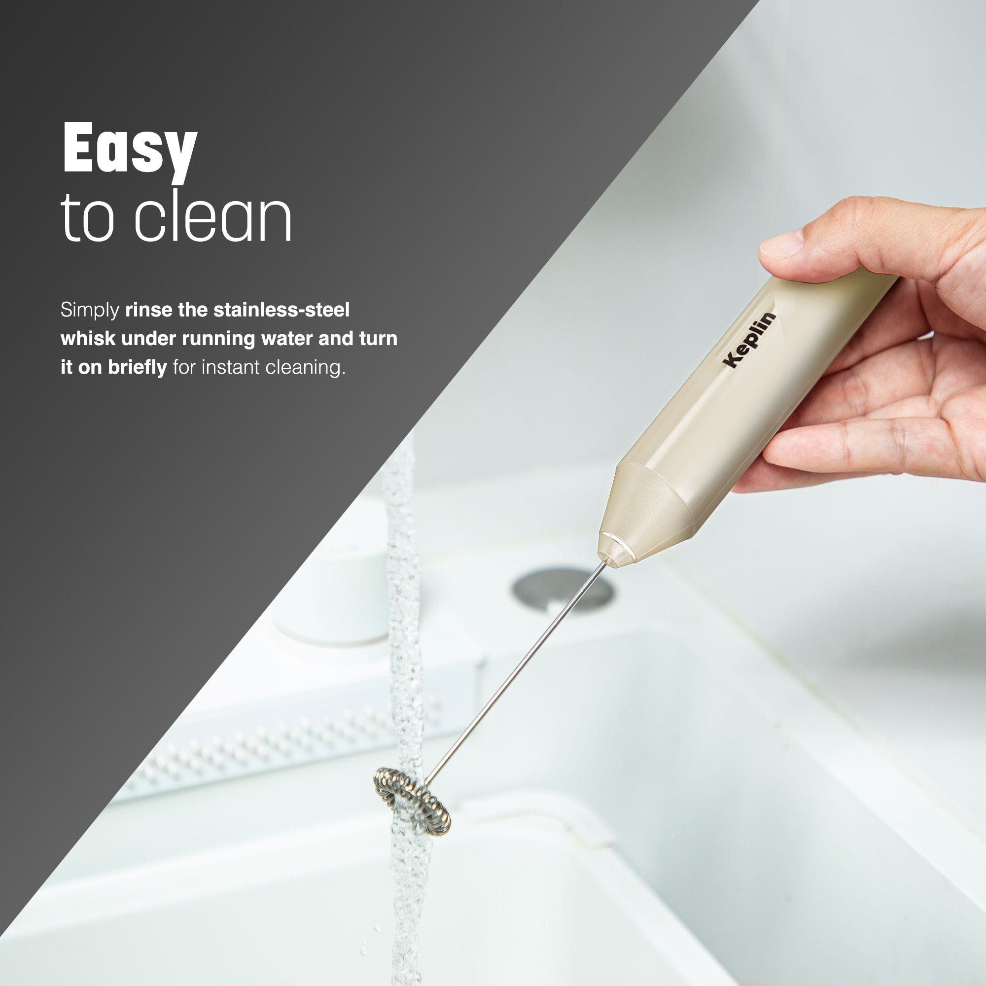 Keplin Milk Frother Handheld, Electric Milk Foam Maker with Stainless Steel Whisk, Hand Drink Mixer for Coffee, Battery Operated, Electric Stirrer Coffee Mixer Wand