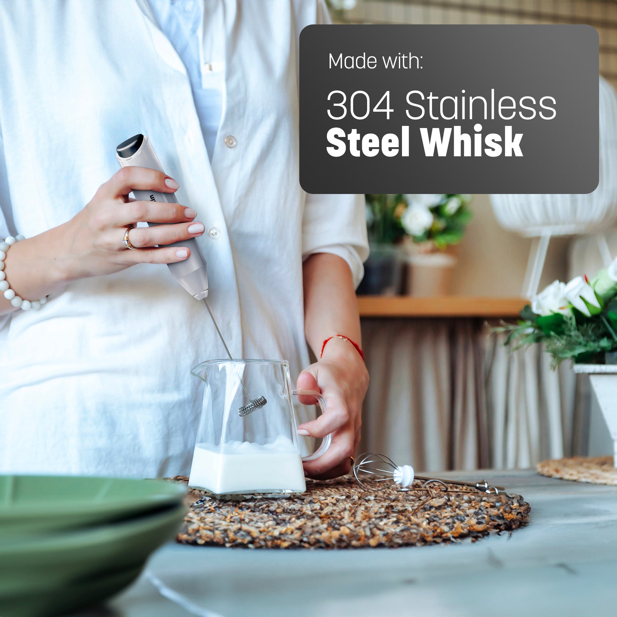 Keplin Milk Frother Handheld, Electric Milk Foam Maker with Stainless Steel Whisk, Hand Drink Mixer for Coffee, Battery Operated, Electric Stirrer Coffee Mixer Wand