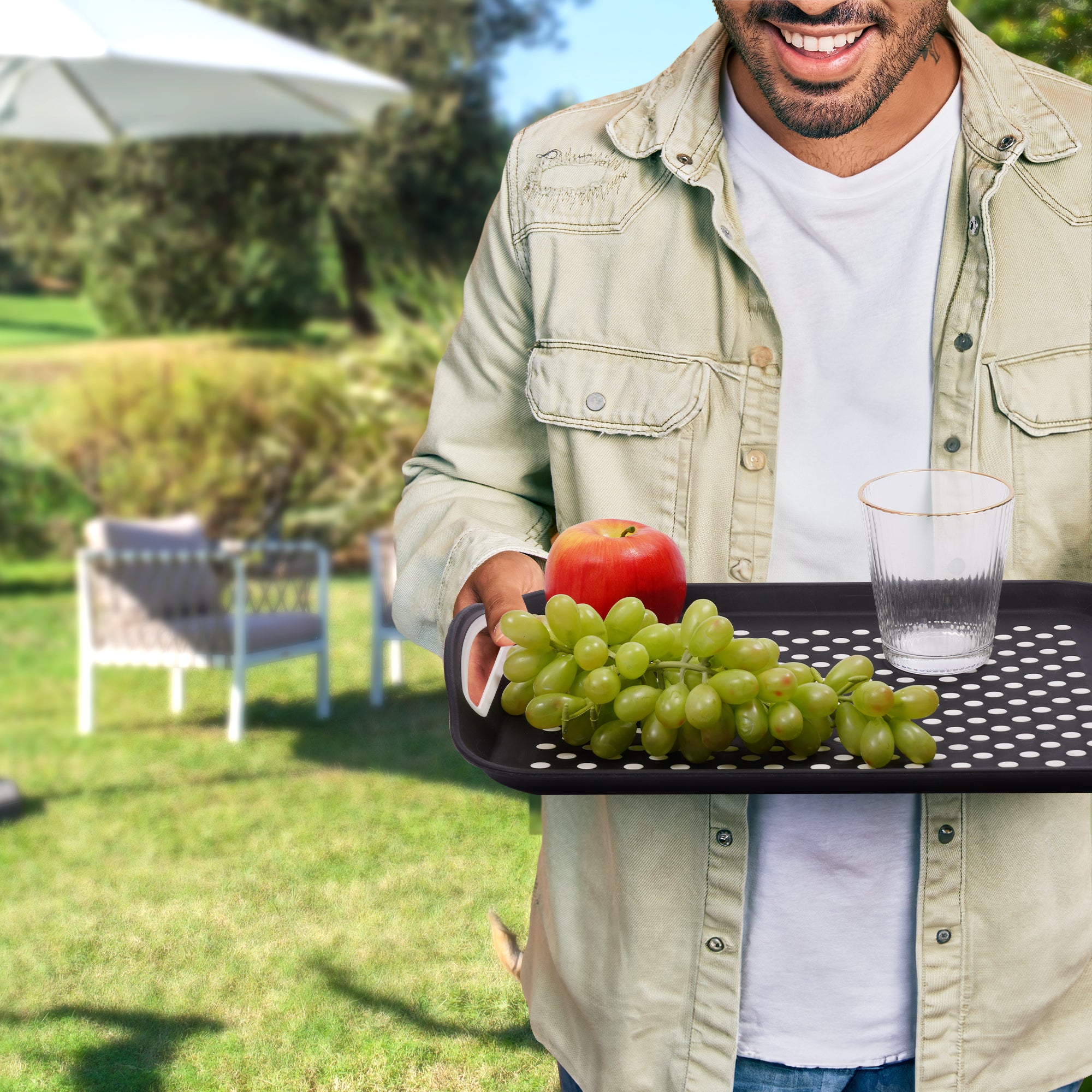 Essen 3-Pack Serving Tray Set – Non-Slip Lap Boards with Grip Handles, Ideal for Food Prep, Tea, Breakfast in Bed – Plastic Tray for Stable Dining – Dishwasher Safe