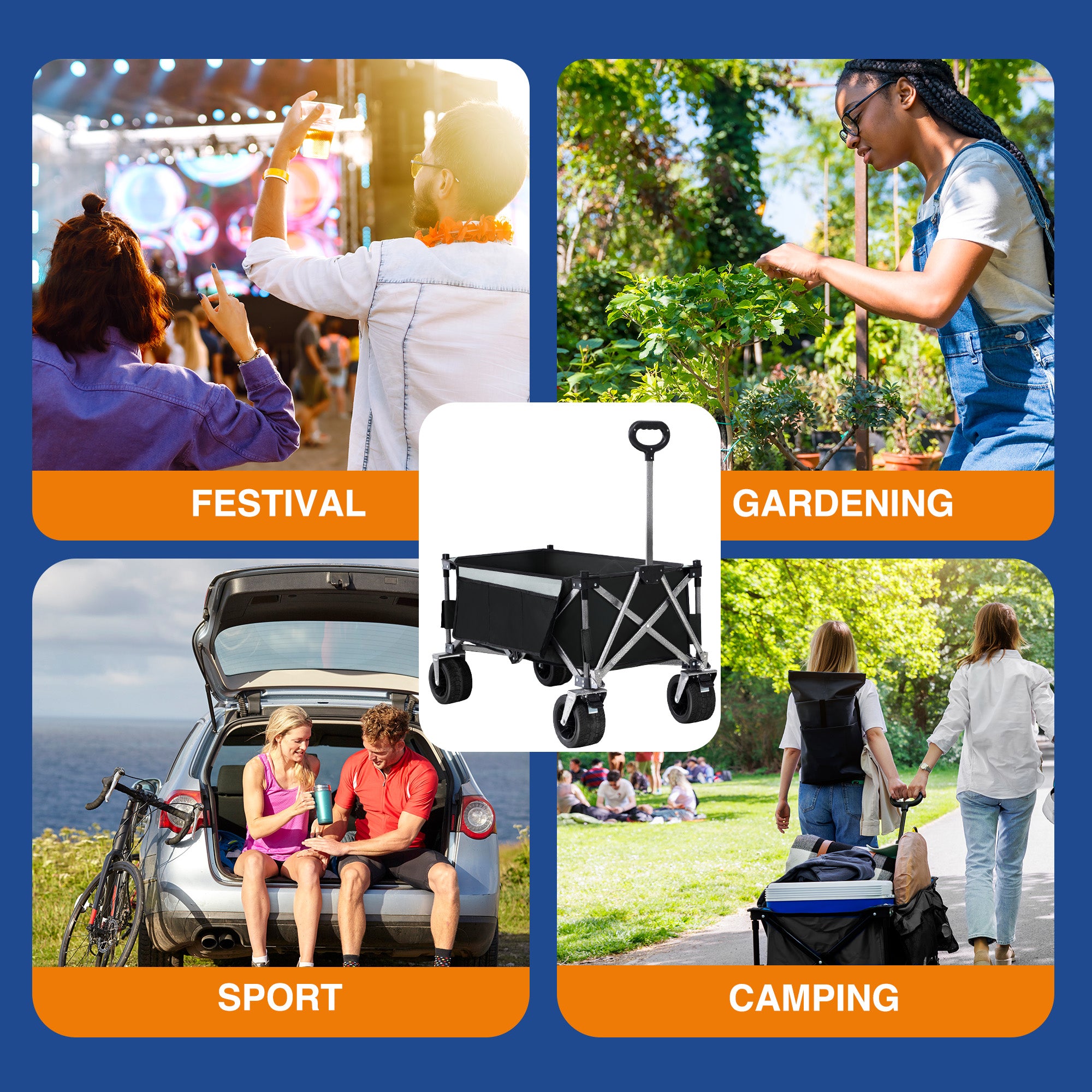 Voyager Collapsible Camping Wagon – Heavy Duty Utility Wagon with 360° Wheels, Adjustable Handle & 150kg Capacity
