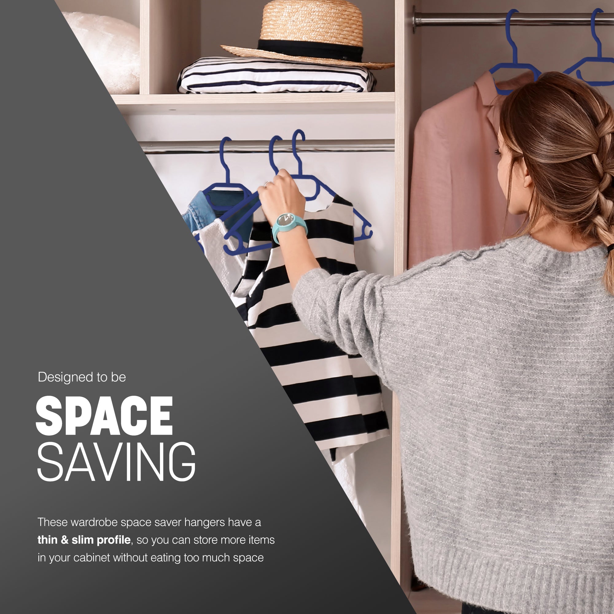 Heavy Duty Swivel Hook Hangers - Space Saving & Non Slip Coat Hangers with Rotating Hook & Tie