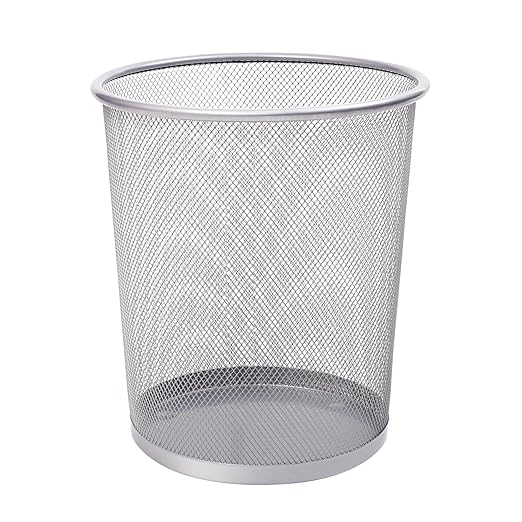 KEPLIN Round Trash Can - Black Non-slip Mesh Bin, Stylish & Sturdy Metal Waste Paper Bin for Home, Bedroom, Office, Bathroom, Living Room & Kitchen - Indoor Garbage Bin with Sleek Design