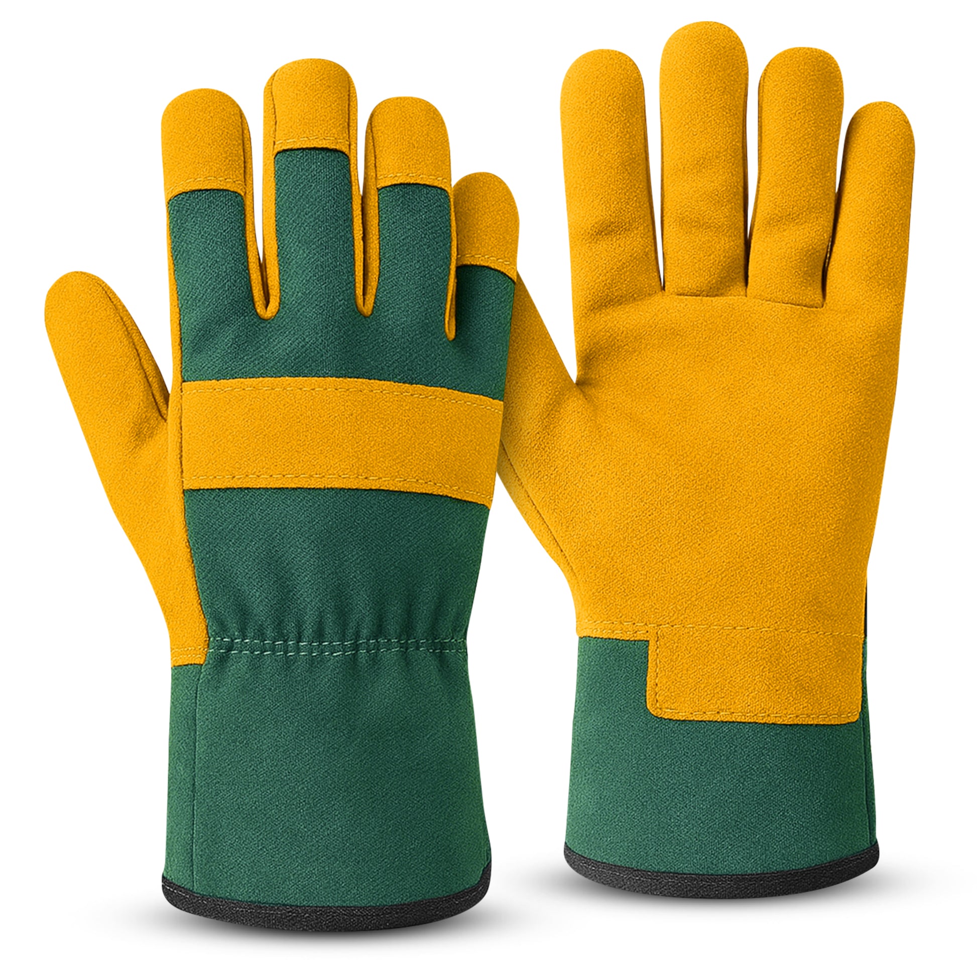 Cowhide Leather Gardening Gloves Yellow & Green