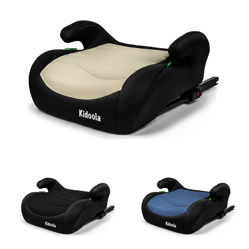 Cream grey ISOFIX booster seat i-Size R129 – backless child car seat for 125–150cm children
